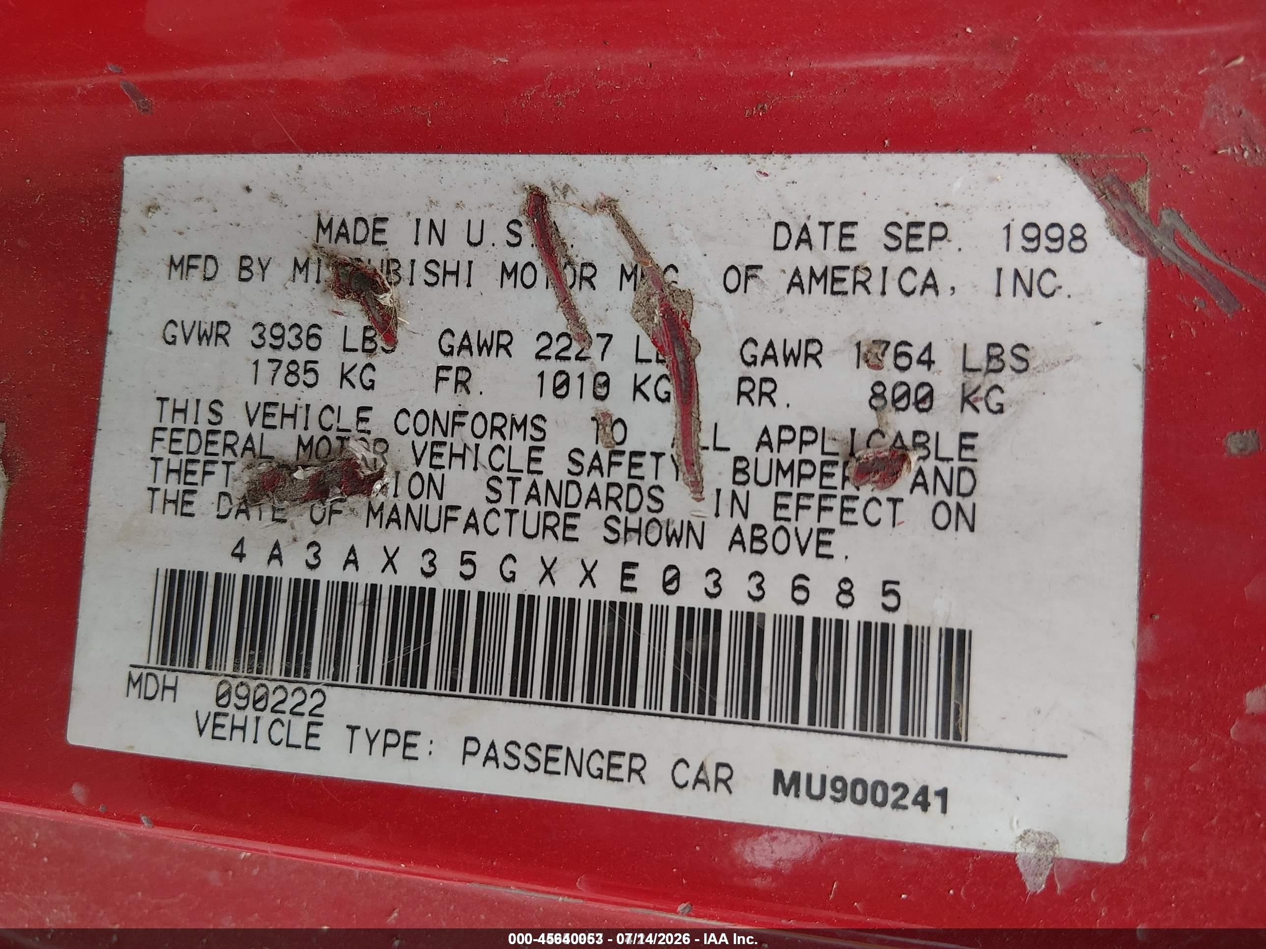 1999 Mitsubishi Eclipse Spyder Gs Red vin: 4A3AX35GXXE033685