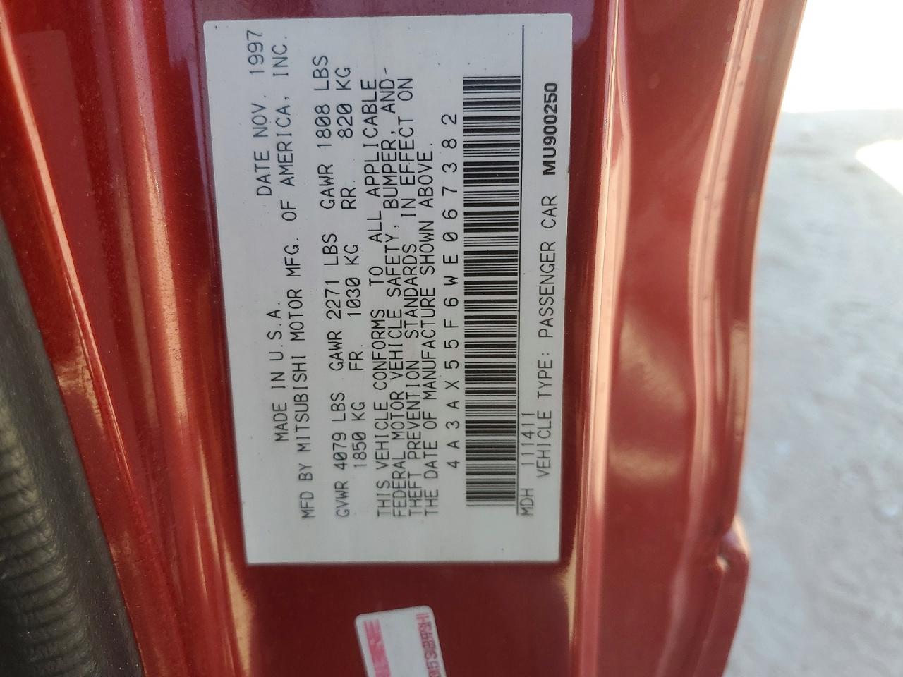 1998 Mitsubishi Eclipse Spyder Gst Red vin: 4A3AX55F6WE067382