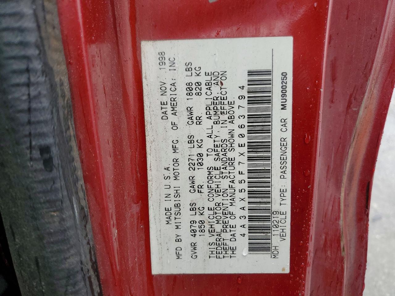 1999 Mitsubishi Eclipse Spyder Gst Red vin: 4A3AX55F7XE063794