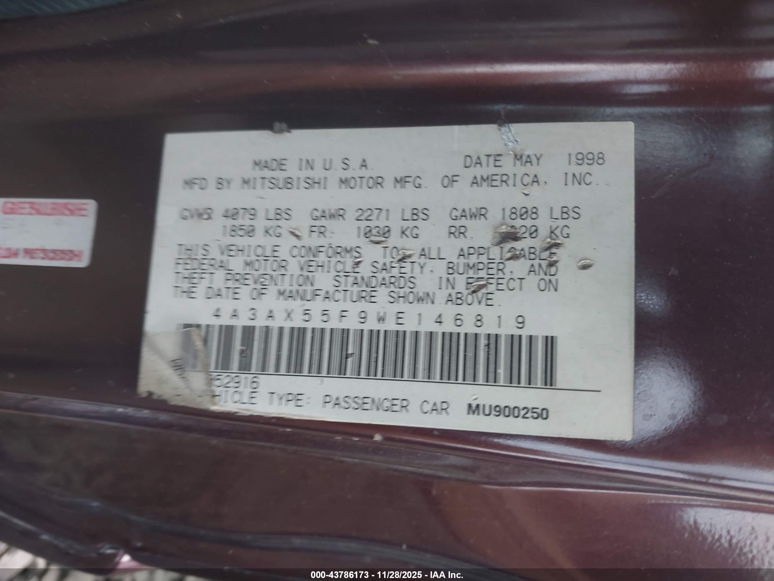 1998 Mitsubishi Eclipse Spyder Gs-t Red vin: 4A3AX55F9WE146819