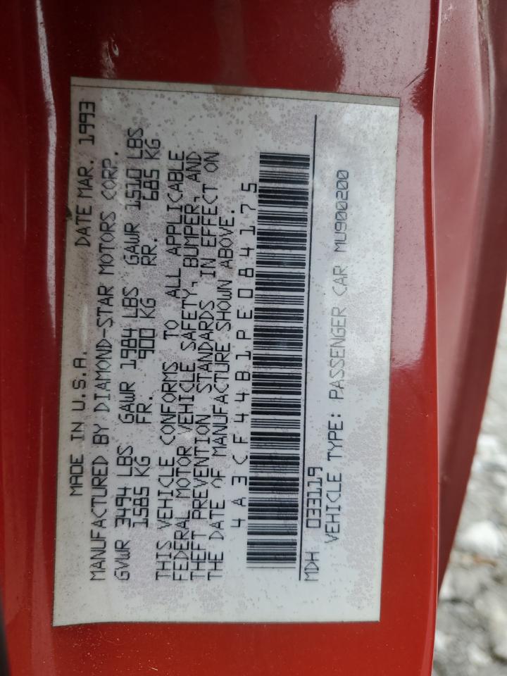 1993 Mitsubishi Eclipse Gs Red vin: 4A3CF44B1PE084175