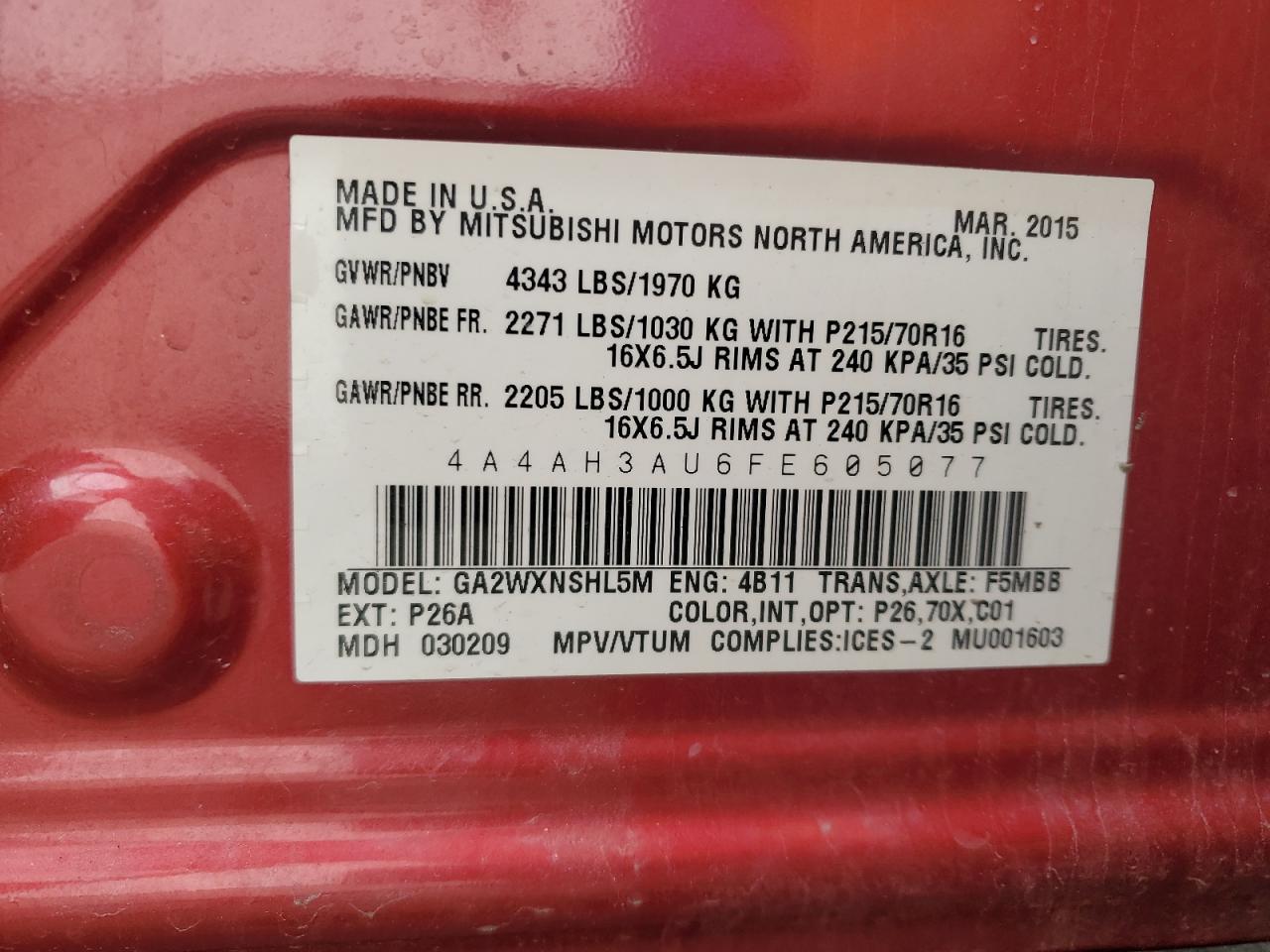 2015 Mitsubishi Rvr Se Красный vin: 4A4AH3AU6FE605077