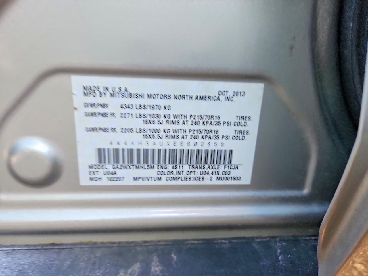 2014 Mitsubishi Rvr Es Silver vin: 4A4AH3AUXEE602858