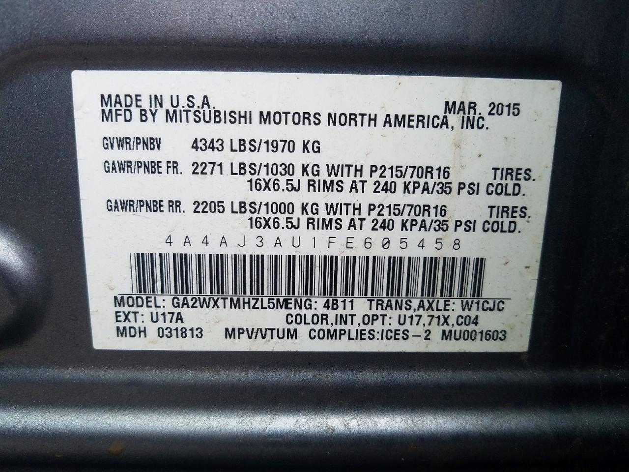 2015 Mitsubishi Rvr Se Серый vin: 4A4AJ3AU1FE605458