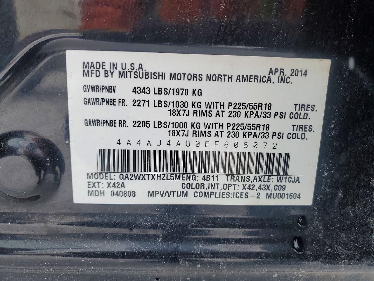 2014 Mitsubishi Rvr Gt Black vin: 4A4AJ4AU0EE606072