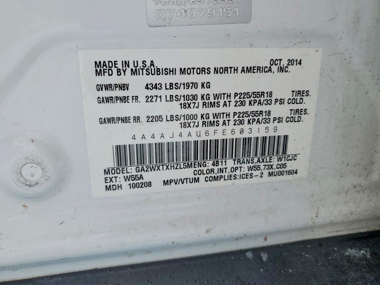 2015 Mitsubishi Rvr Gt Белый vin: 4A4AJ4AU6FE603159