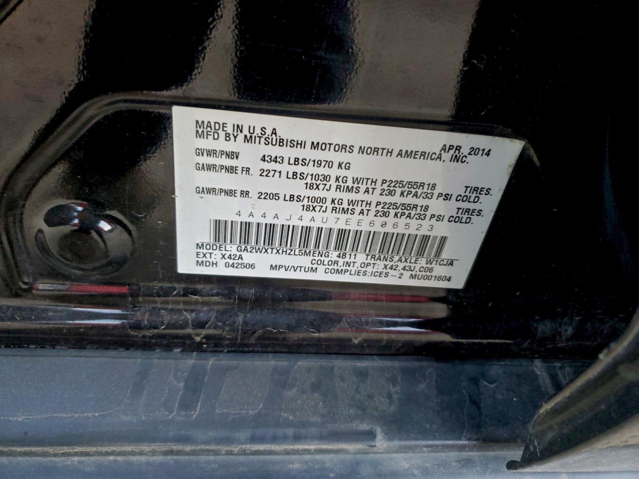 2014 Mitsubishi Rvr Gt Black vin: 4A4AJ4AU7EE606523