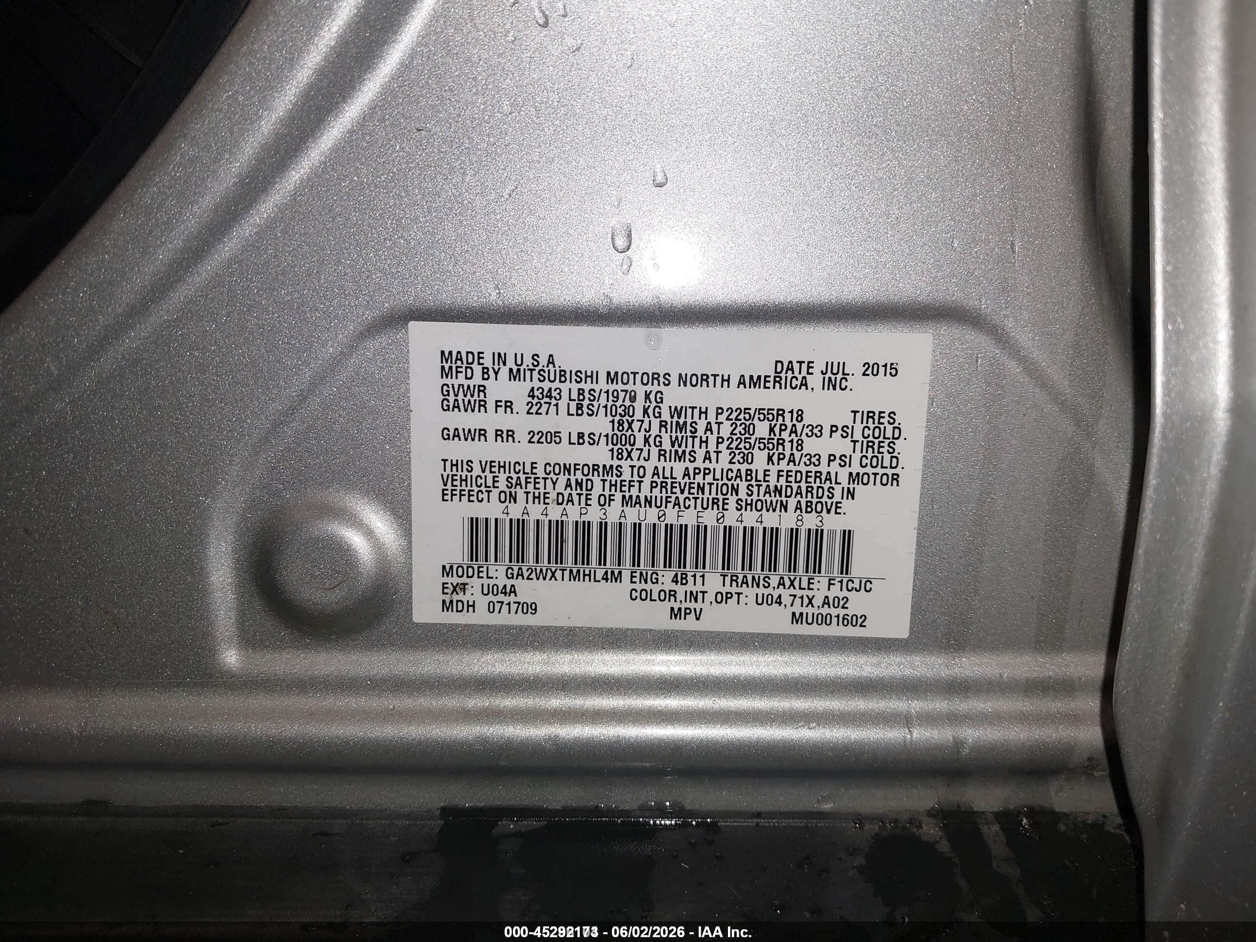 2015 Mitsubishi Outlander Sport Es Gray vin: 4A4AP3AU0FE044183