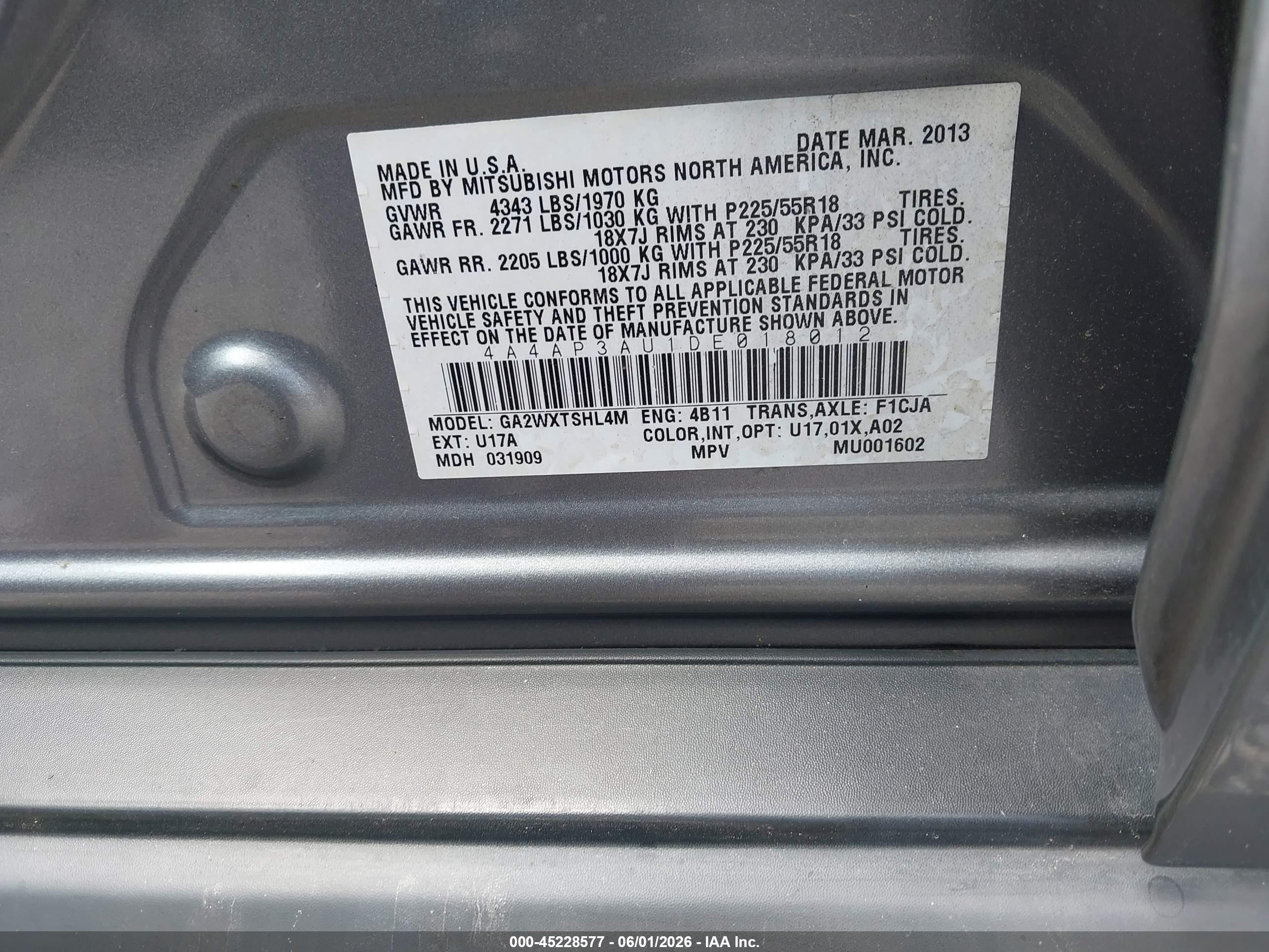 2013 Mitsubishi Outlander Sport Es Gray vin: 4A4AP3AU1DE018012