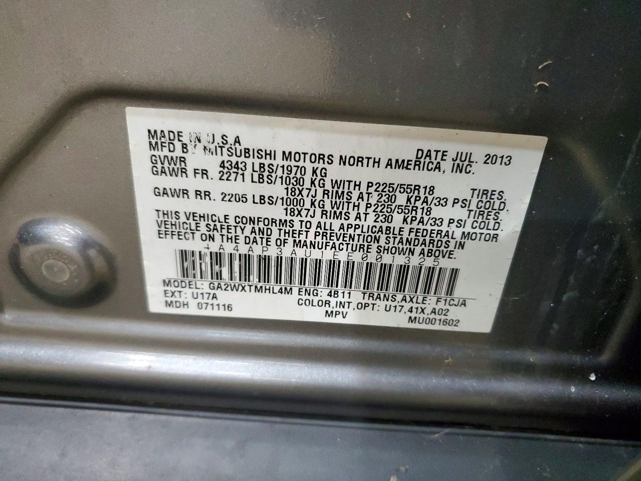 2014 Mitsubishi Outlander Sport Es Gray vin: 4A4AP3AU1EE001325
