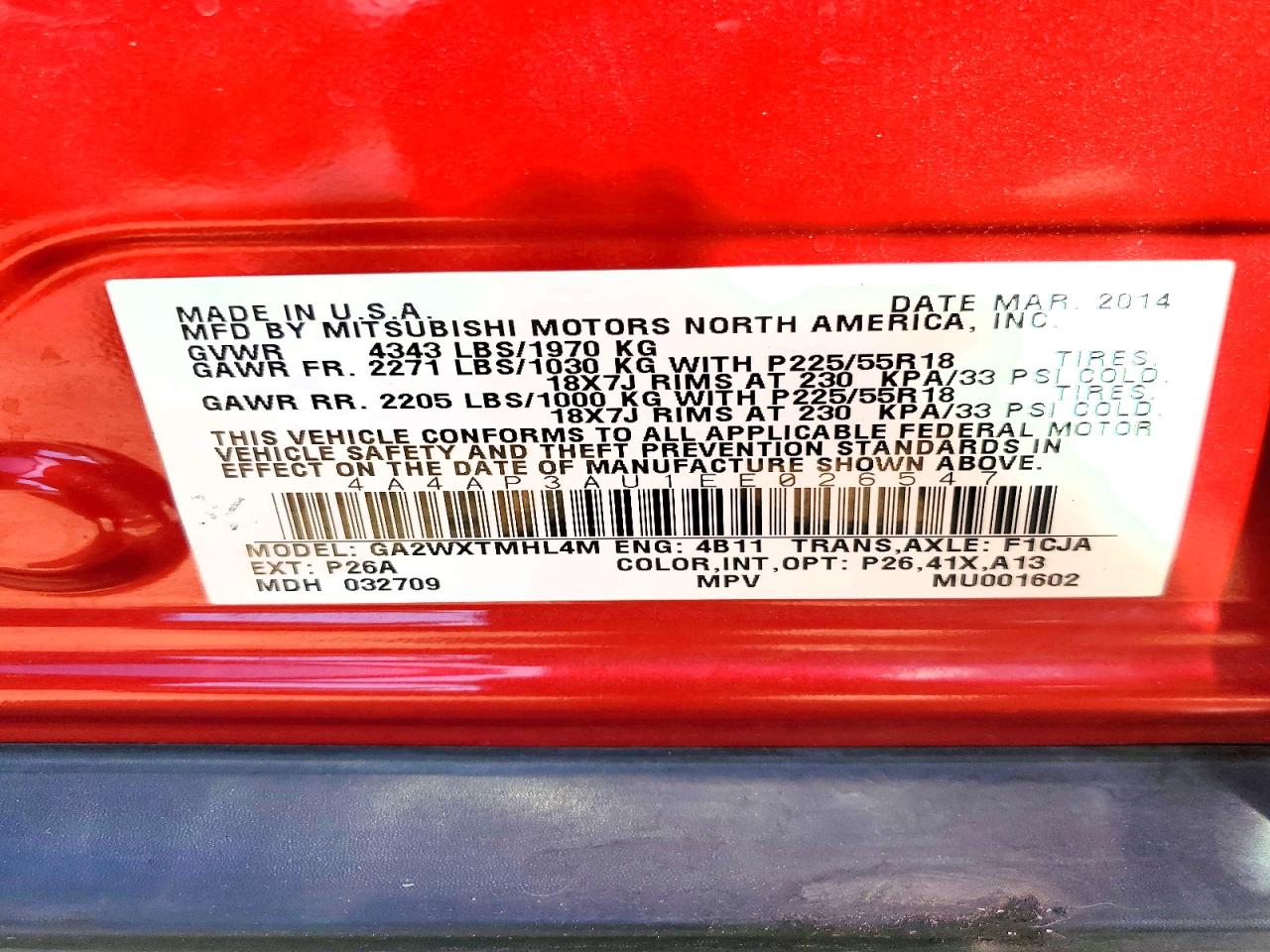 2014 Mitsubishi Outlander Sport Es Red vin: 4A4AP3AU1EE026547