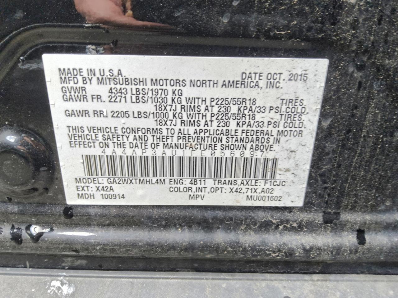 2015 Mitsubishi Outlander Sport Es Black vin: 4A4AP3AU1FE056097