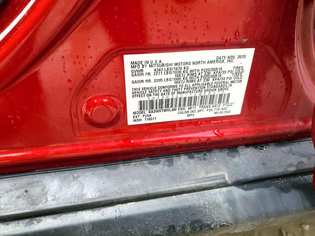 2015 Mitsubishi Outlander Sport Es Red vin: 4A4AP3AU1FE060375