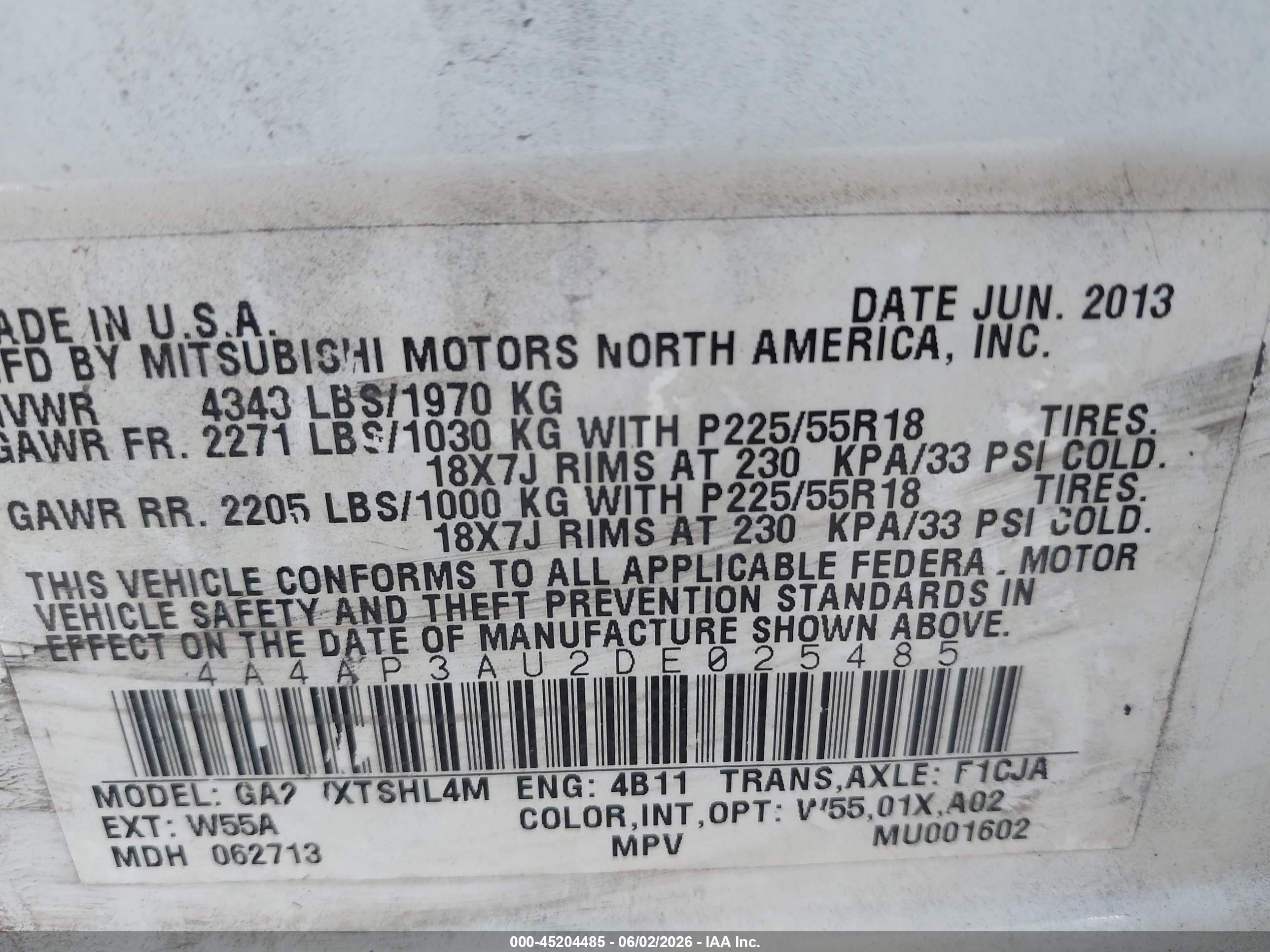 2013 Mitsubishi Outlander Sport Es Белый vin: 4A4AP3AU2DE025485