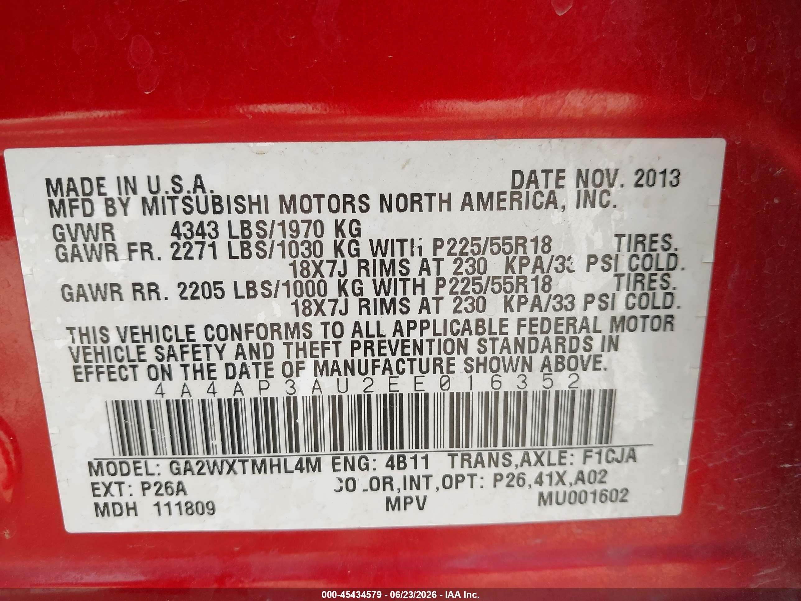 2014 Mitsubishi Outlander Sport Es Red vin: 4A4AP3AU2EE016352