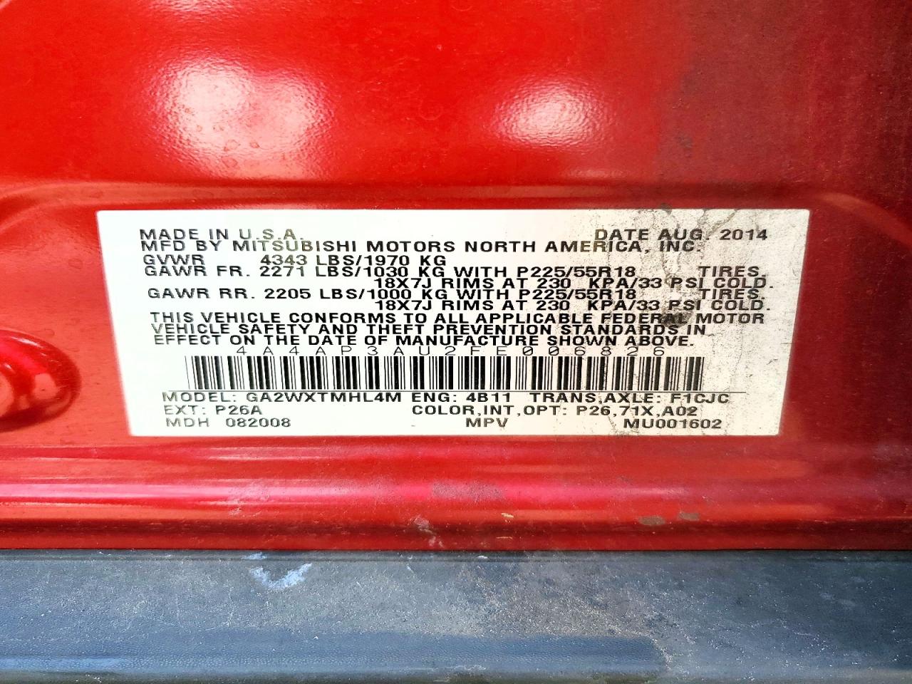 2015 Mitsubishi Outlander Sport Es Red vin: 4A4AP3AU2FE006826