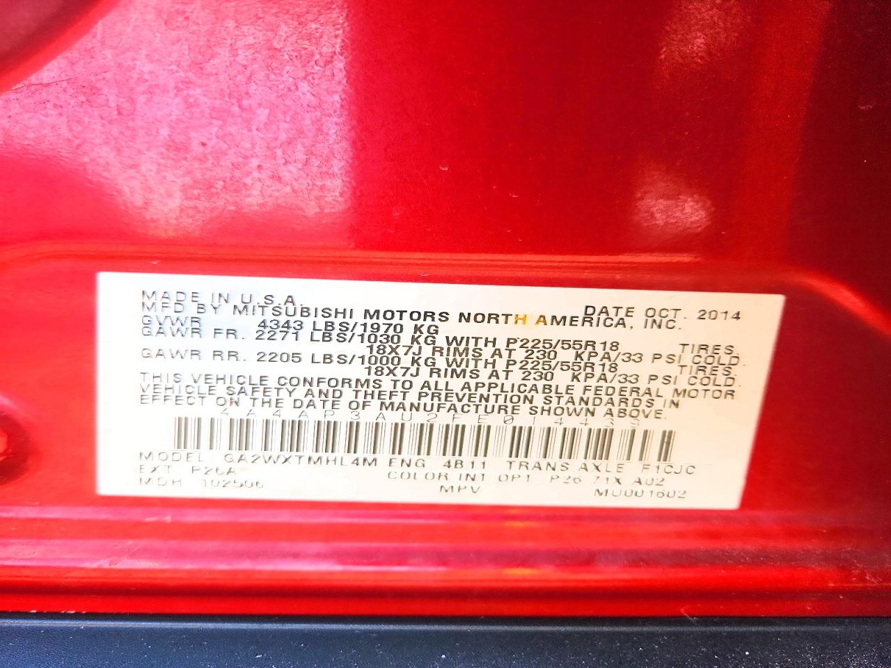 2015 Mitsubishi Outlander Sport Es Red vin: 4A4AP3AU2FE014439