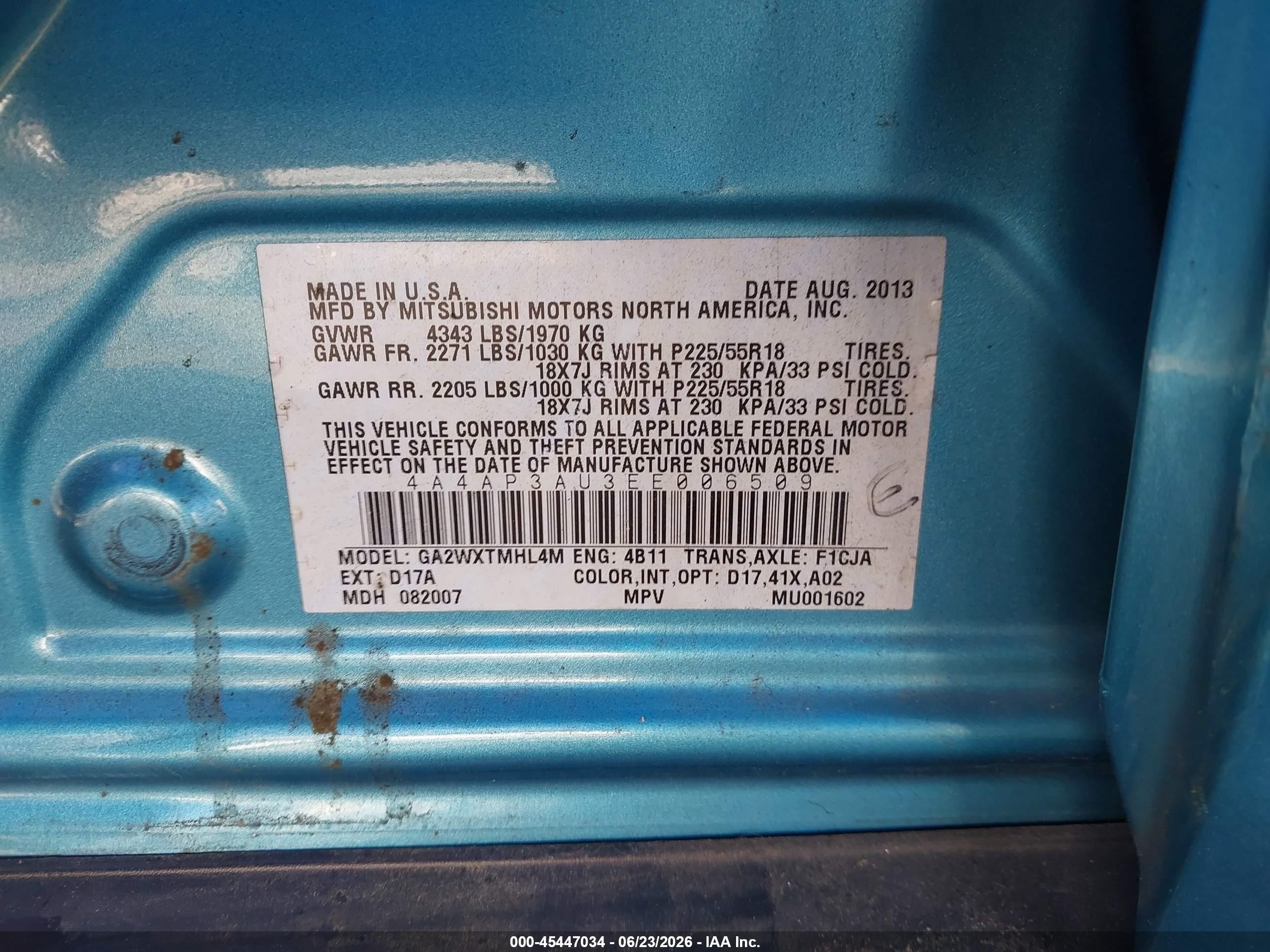 2014 Mitsubishi Outlander Sport Es Teal vin: 4A4AP3AU3EE006509
