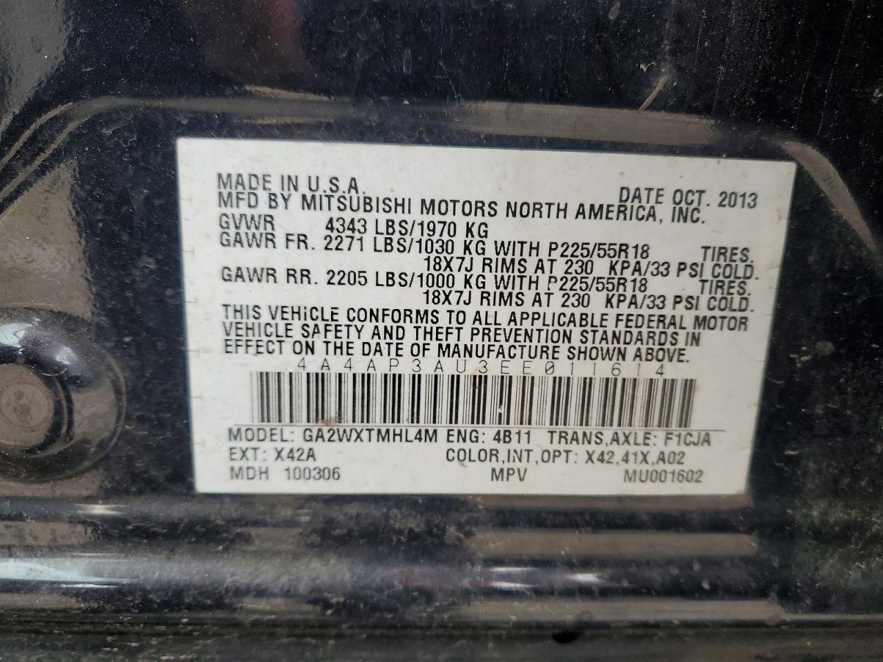 2014 Mitsubishi Outlander Sport Es Black vin: 4A4AP3AU3EE011614