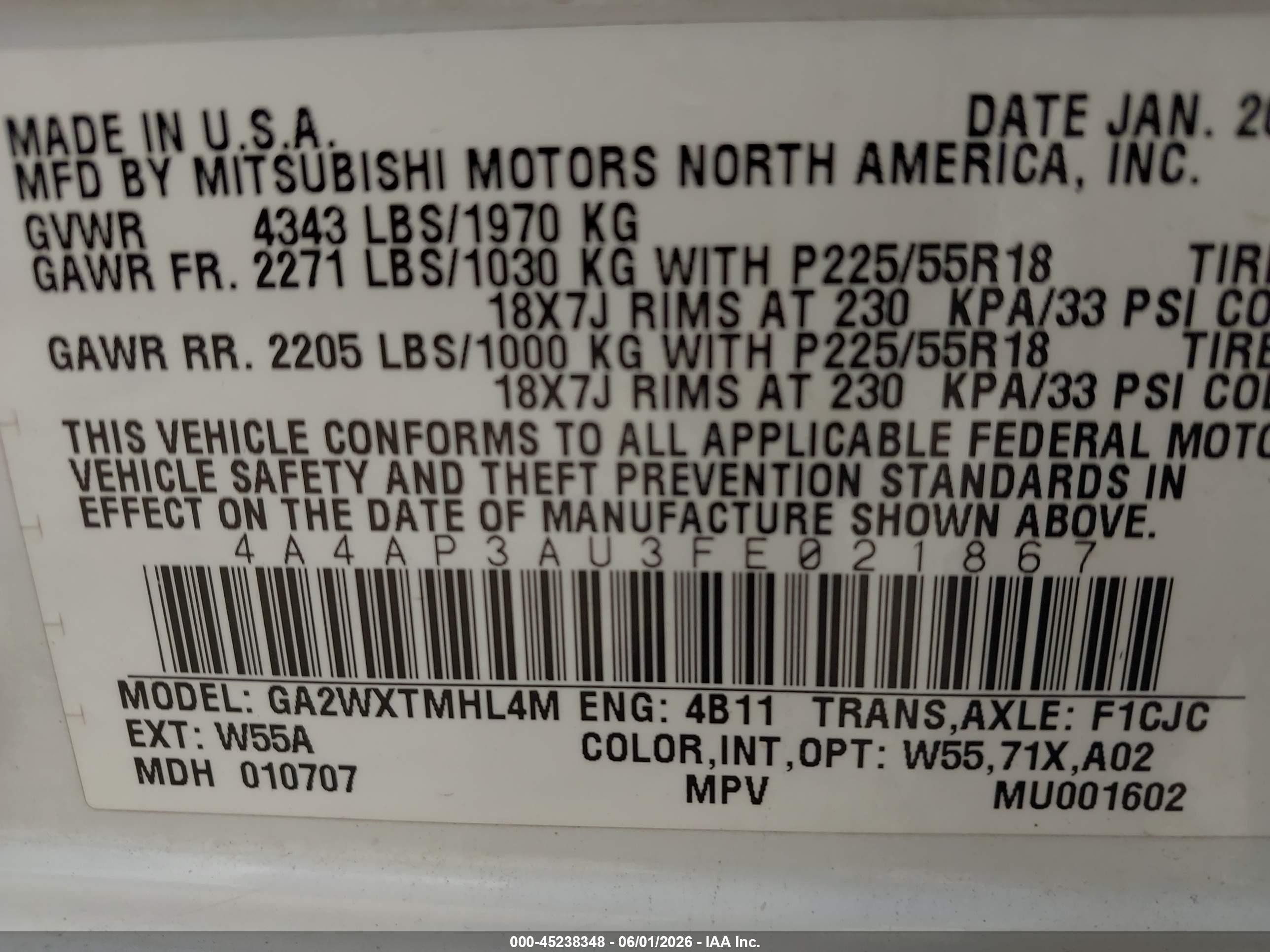 2015 Mitsubishi Outlander Sport Es White vin: 4A4AP3AU3FE021867