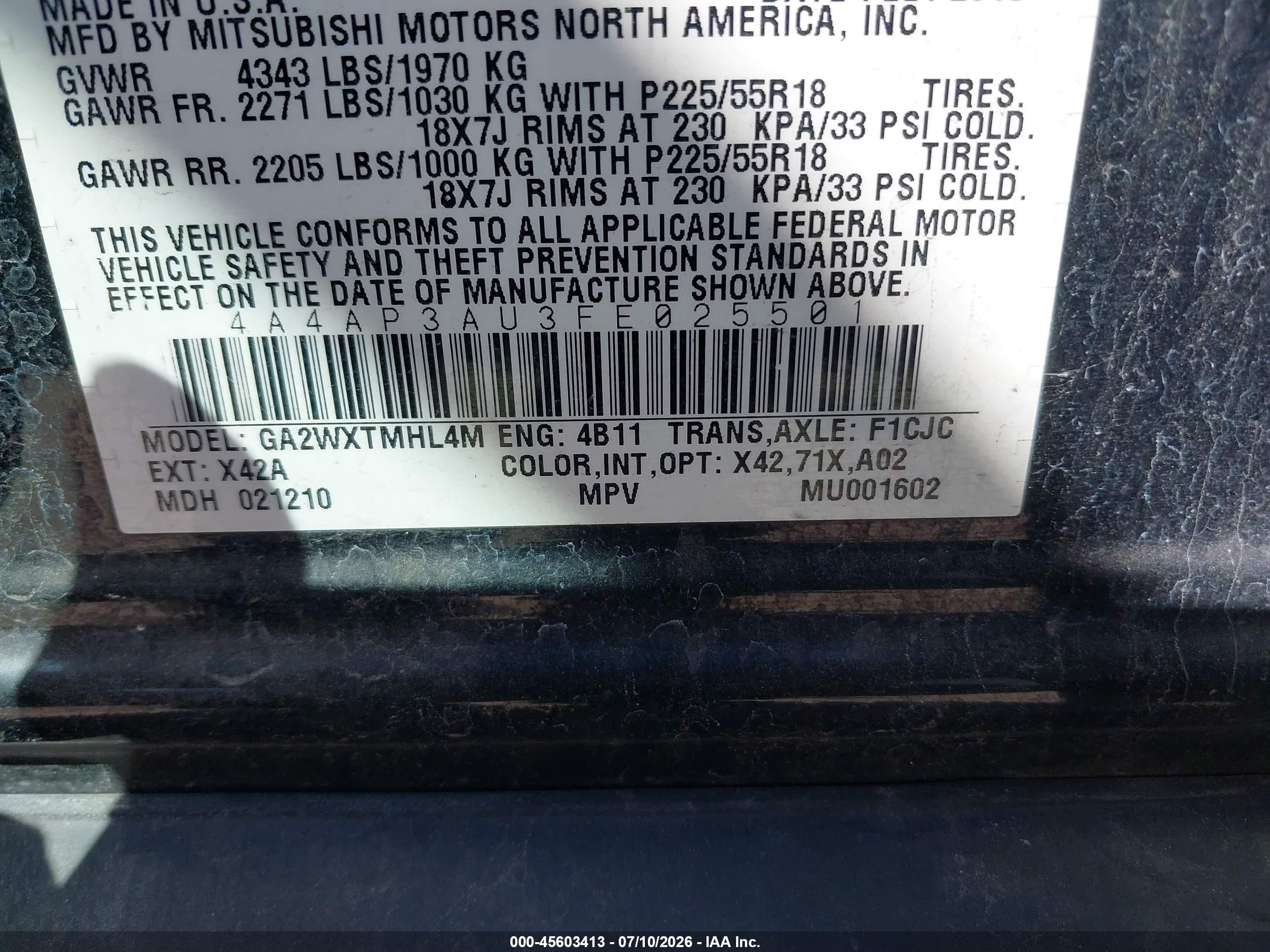 2015 Mitsubishi Outlander Sport Es Black vin: 4A4AP3AU3FE025501