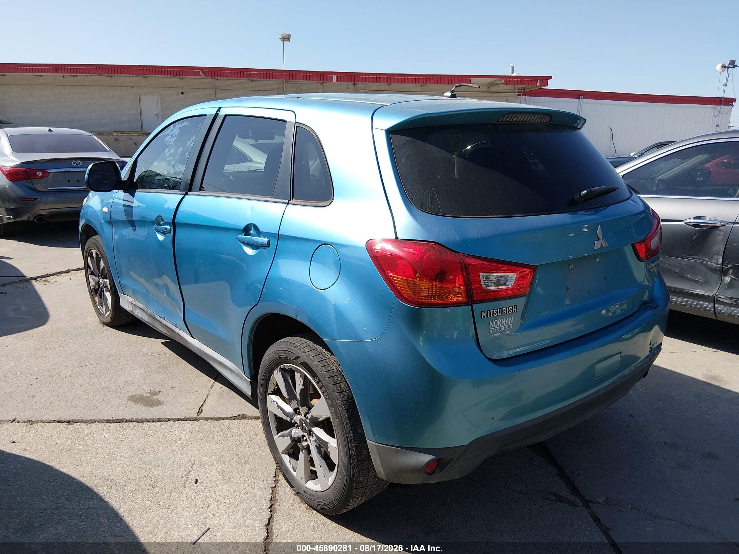 2013 Mitsubishi Outlander Sport Es Blue vin: 4A4AP3AU4DE024239