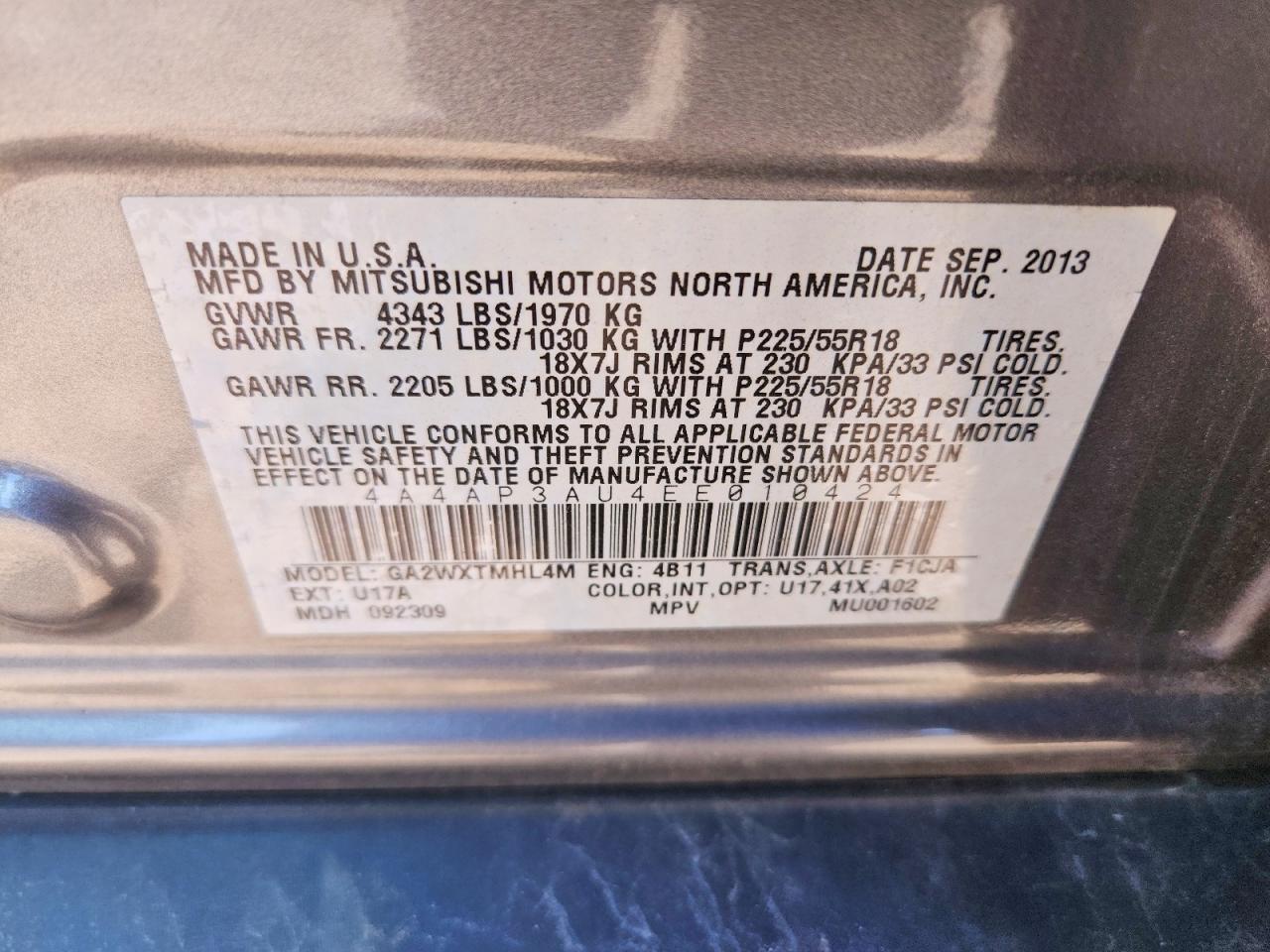 2014 Mitsubishi Outlander Sport Es Gray vin: 4A4AP3AU4EE010424