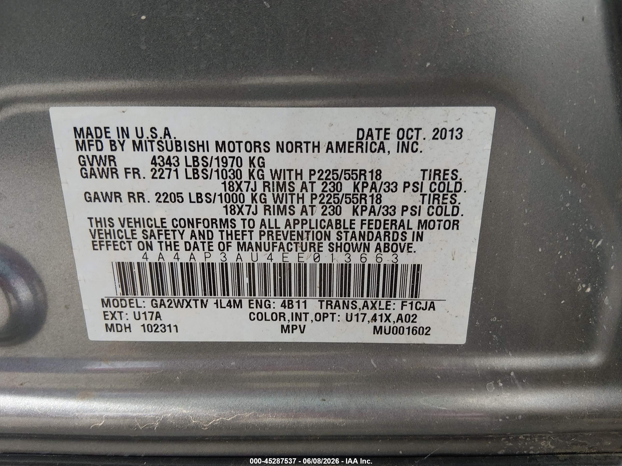 2014 Mitsubishi Outlander Sport Es Silver vin: 4A4AP3AU4EE013663