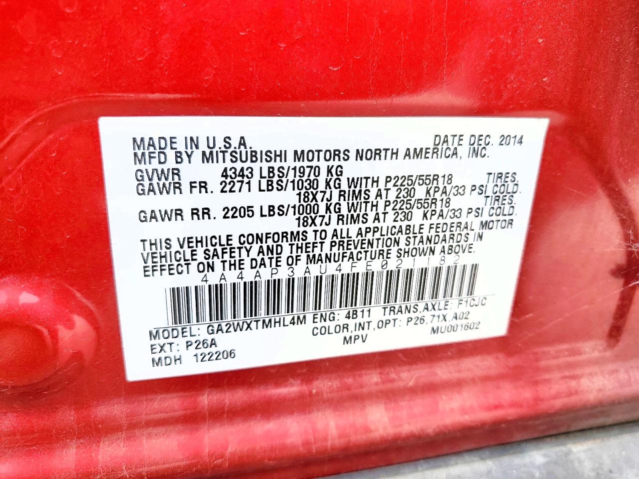 2015 Mitsubishi Outlander Sport Es Red vin: 4A4AP3AU4FE021182
