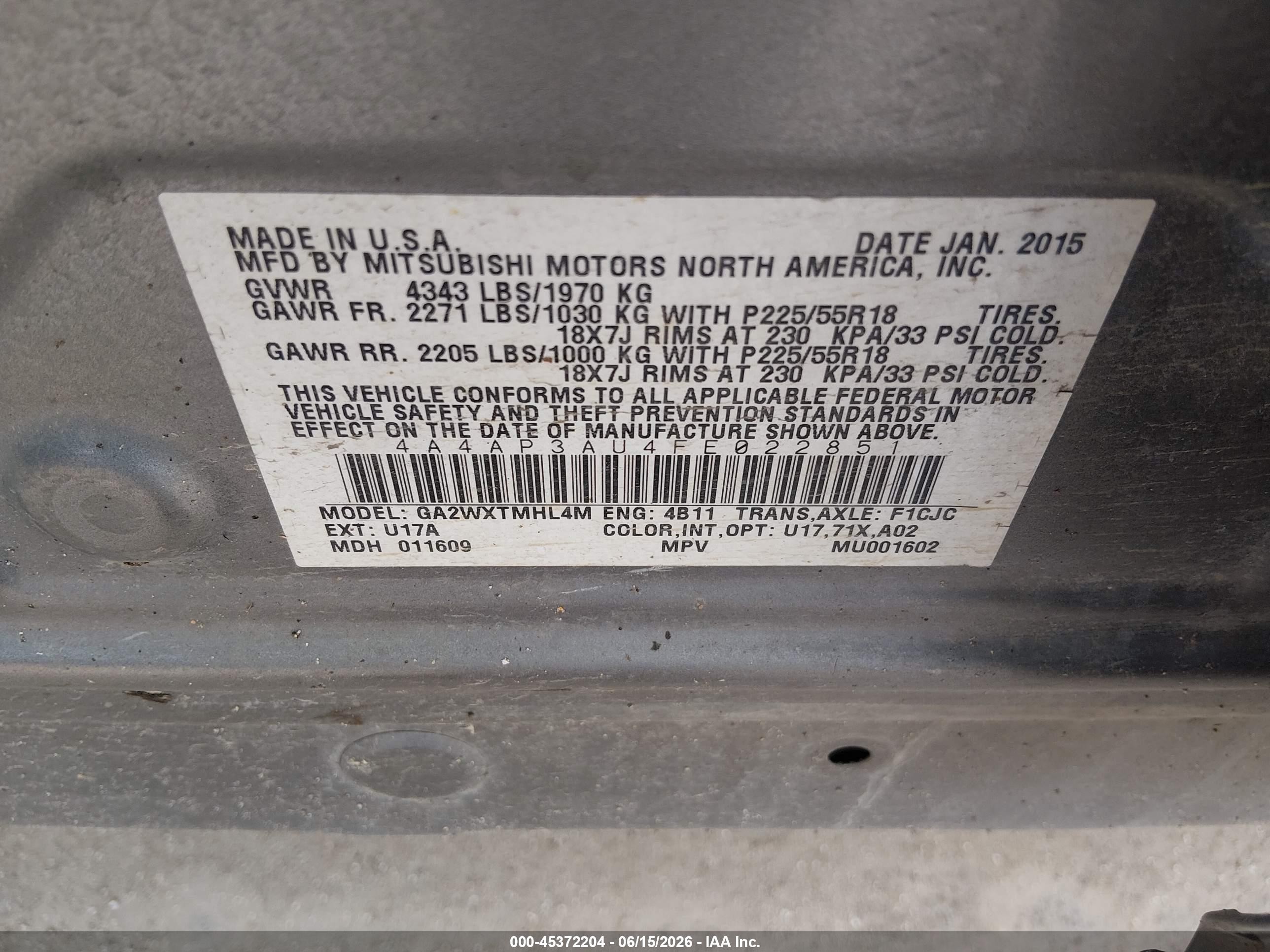 2015 Mitsubishi Outlander Sport Es Серебряный vin: 4A4AP3AU4FE022851