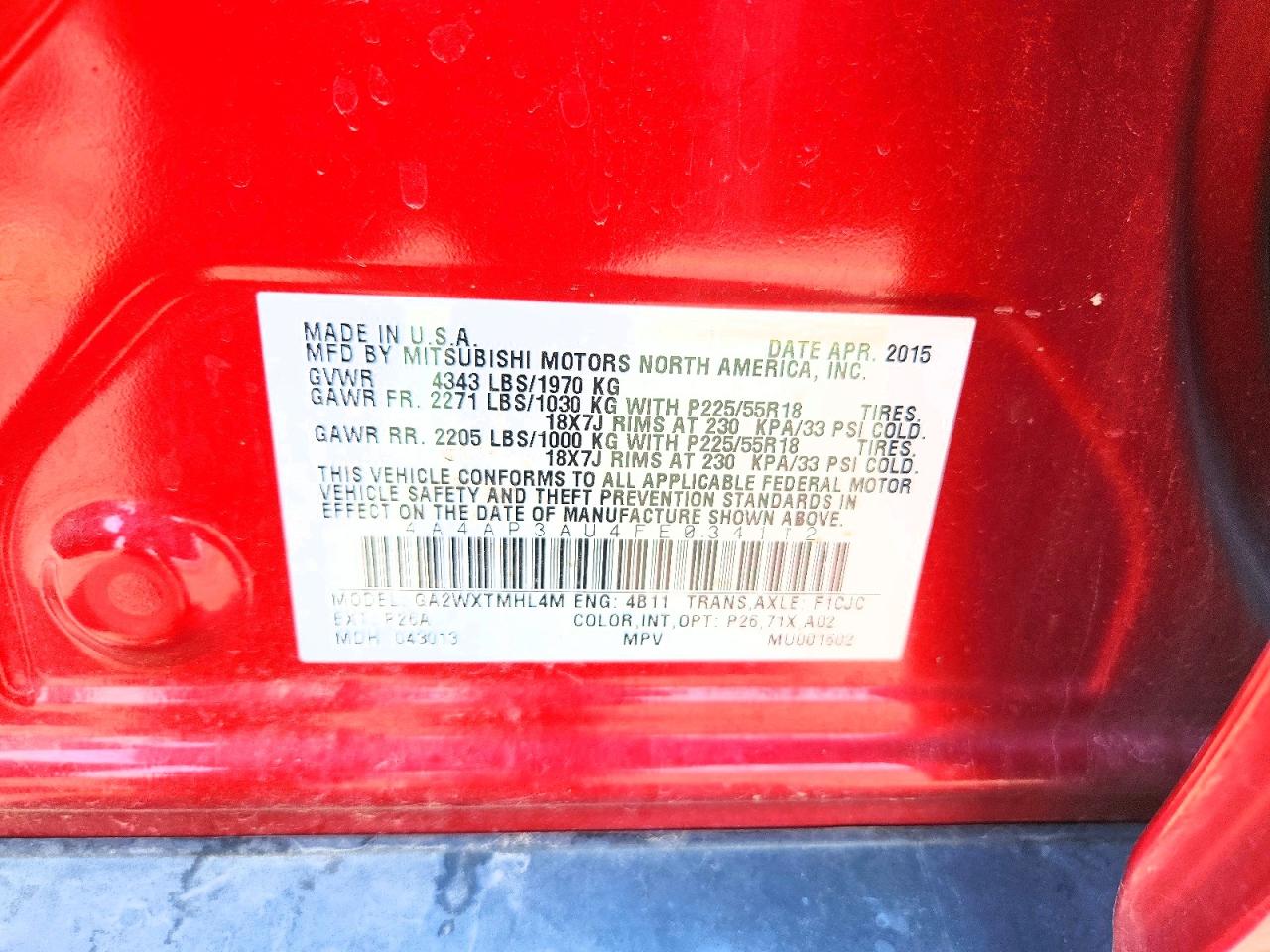 2015 Mitsubishi Outlander Sport Es Red vin: 4A4AP3AU4FE034112