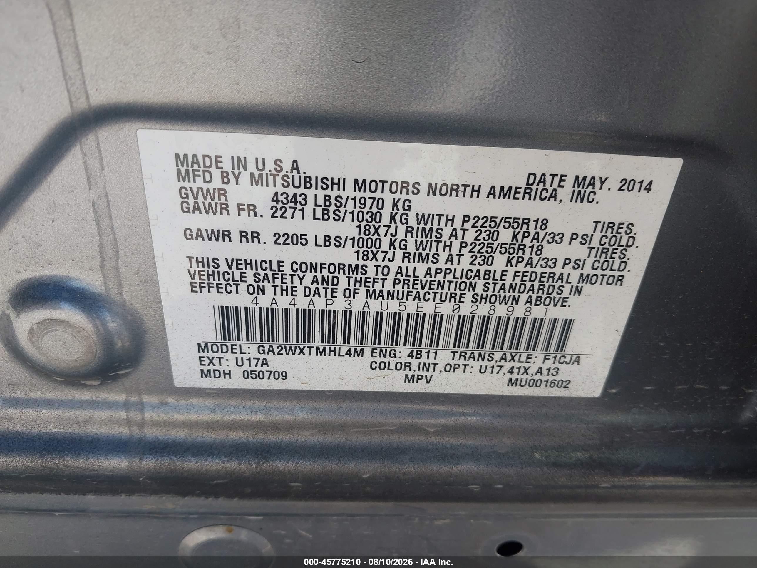 2014 Mitsubishi Outlander Sport Es Gray vin: 4A4AP3AU5EE028981