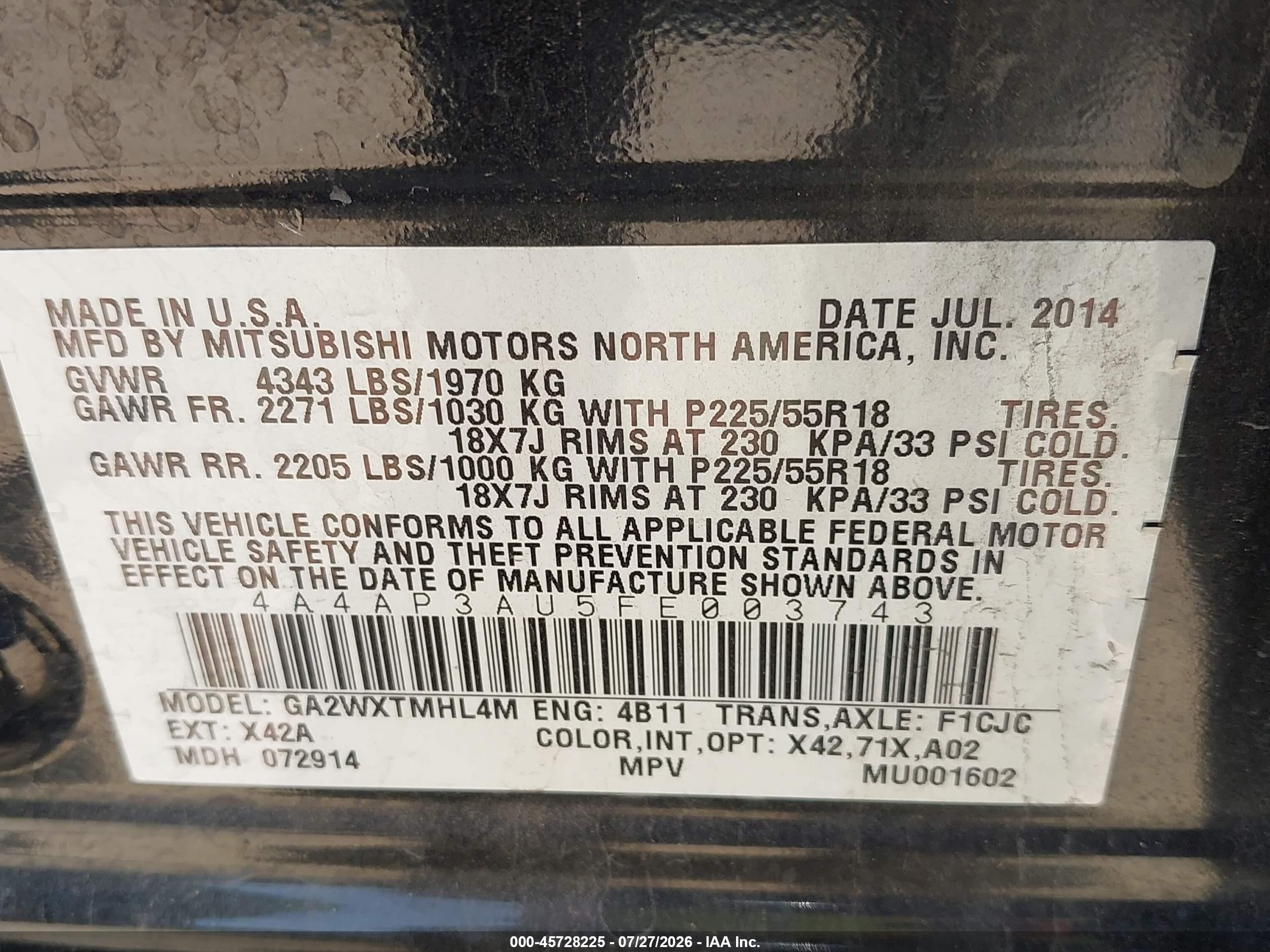 2015 Mitsubishi Outlander Sport Es Black vin: 4A4AP3AU5FE003743