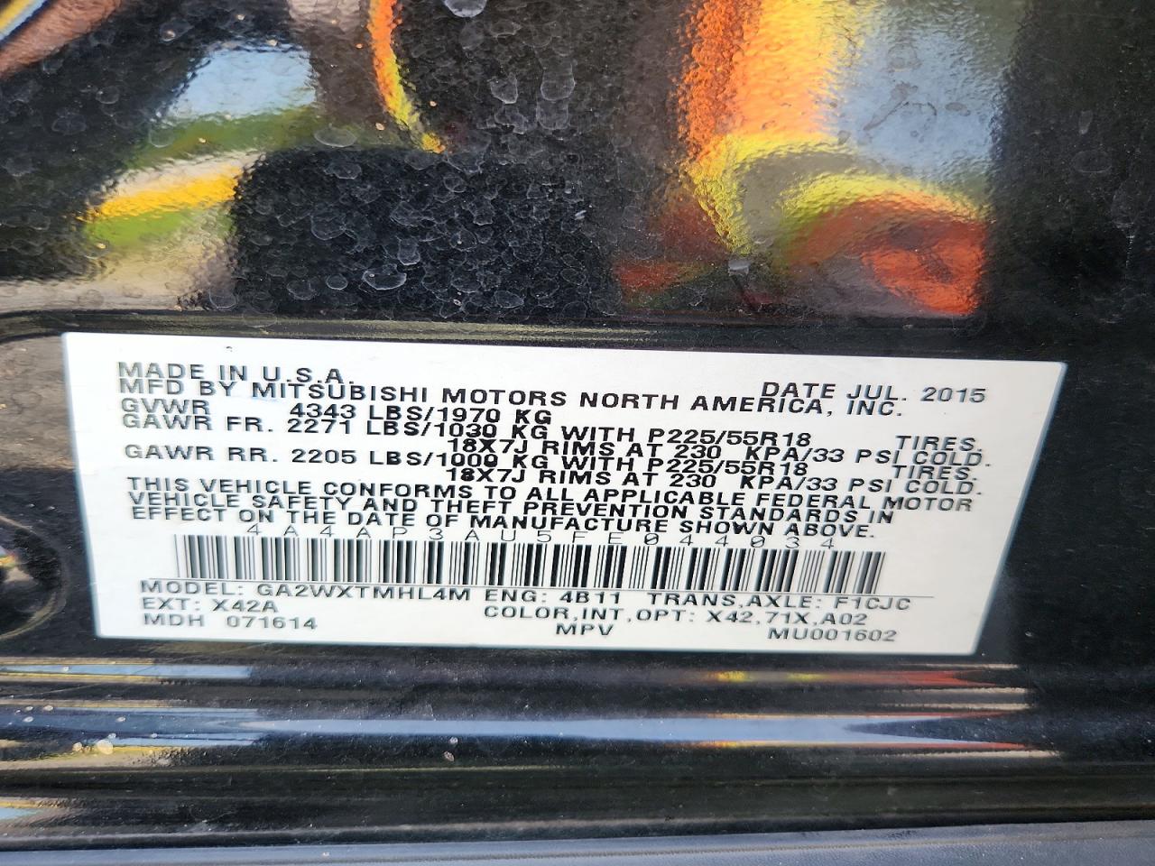 2015 Mitsubishi Outlander Sport Es Черный vin: 4A4AP3AU5FE044034