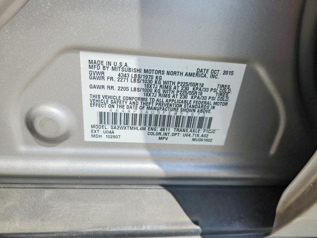 2015 Mitsubishi Outlander Sport Es Серебряный vin: 4A4AP3AU5FE057673