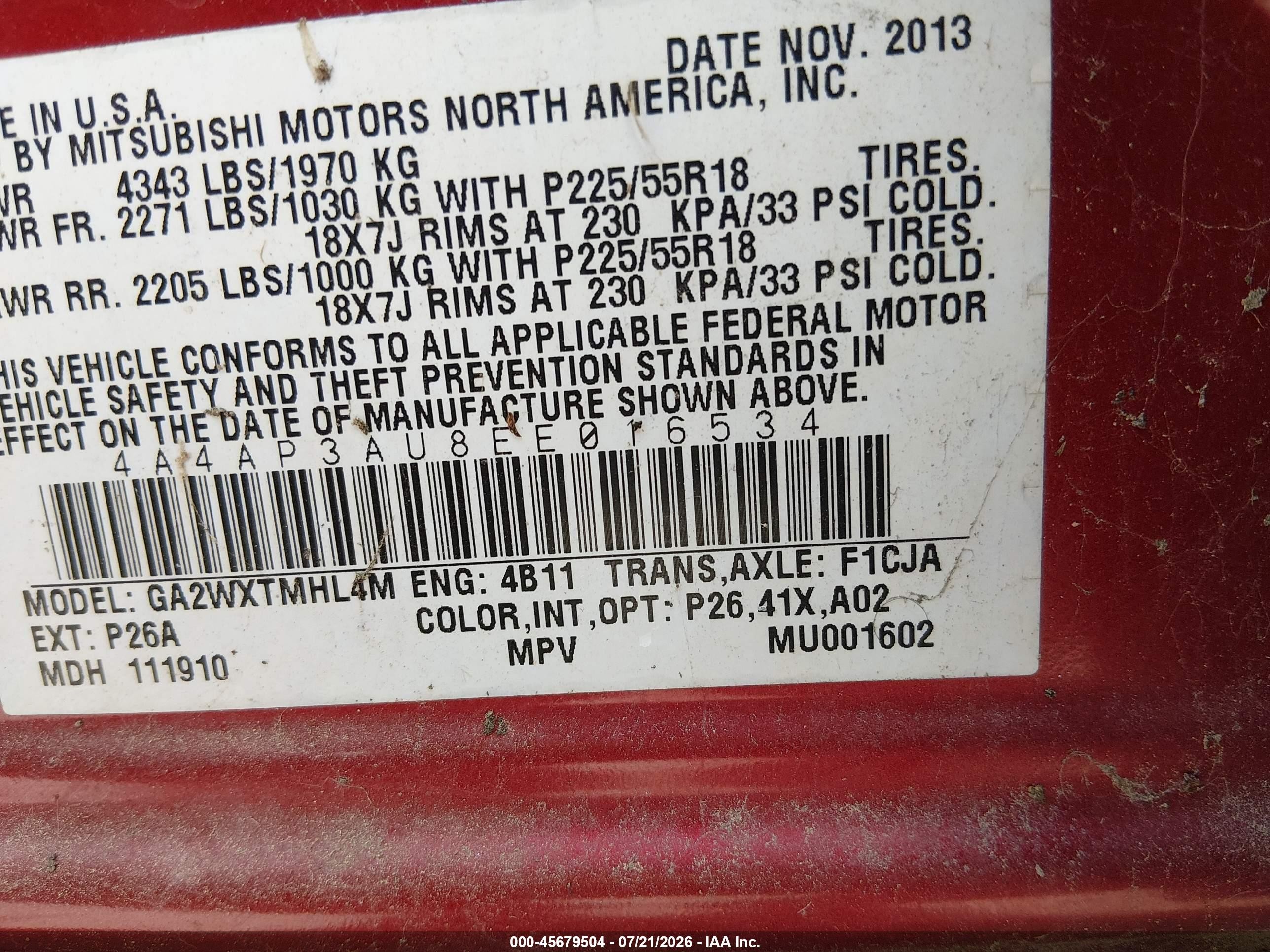 2014 Mitsubishi Outlander Sport Es Red vin: 4A4AP3AU8EE016534