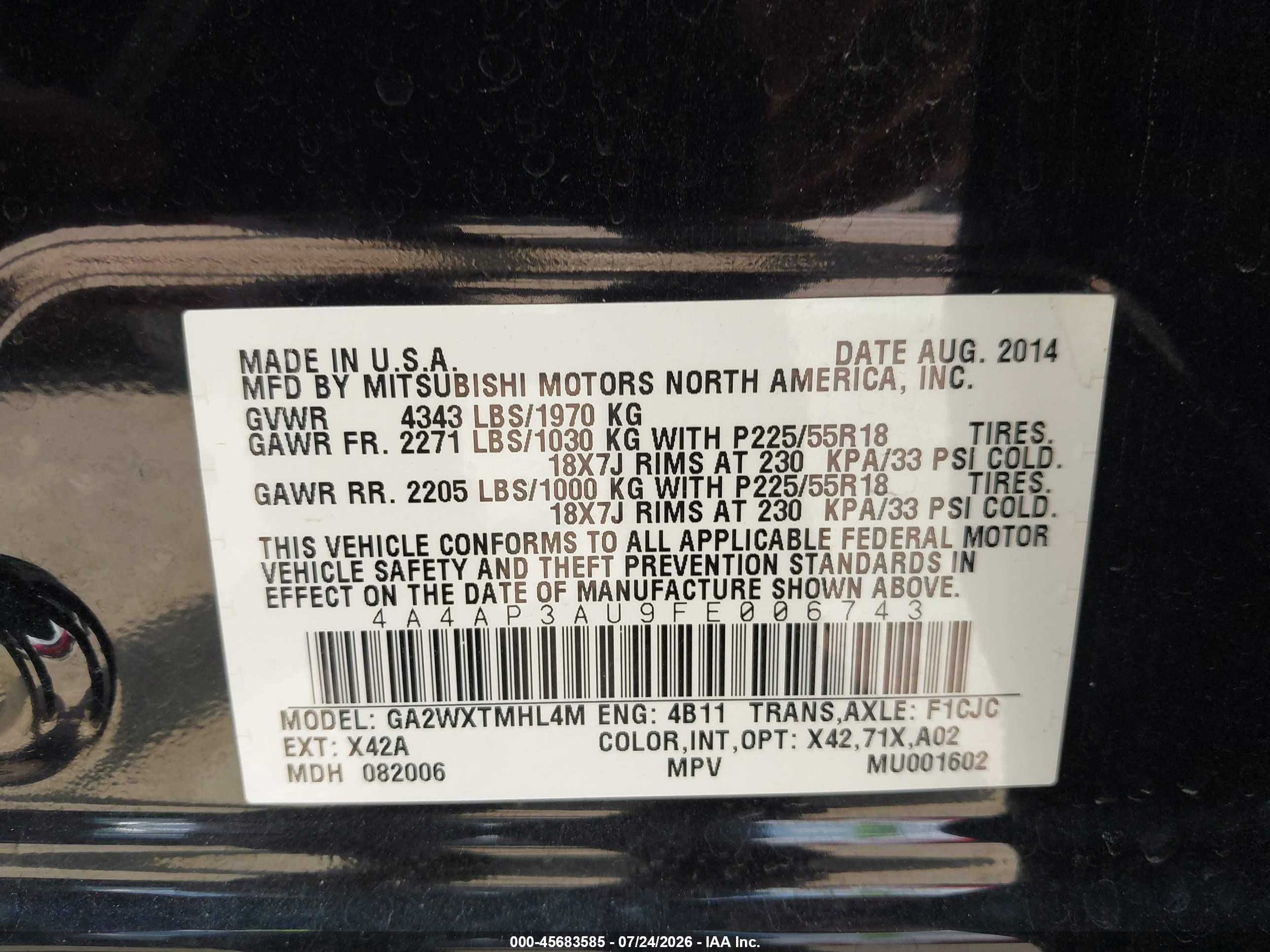 2015 Mitsubishi Outlander Sport Es Black vin: 4A4AP3AU9FE006743