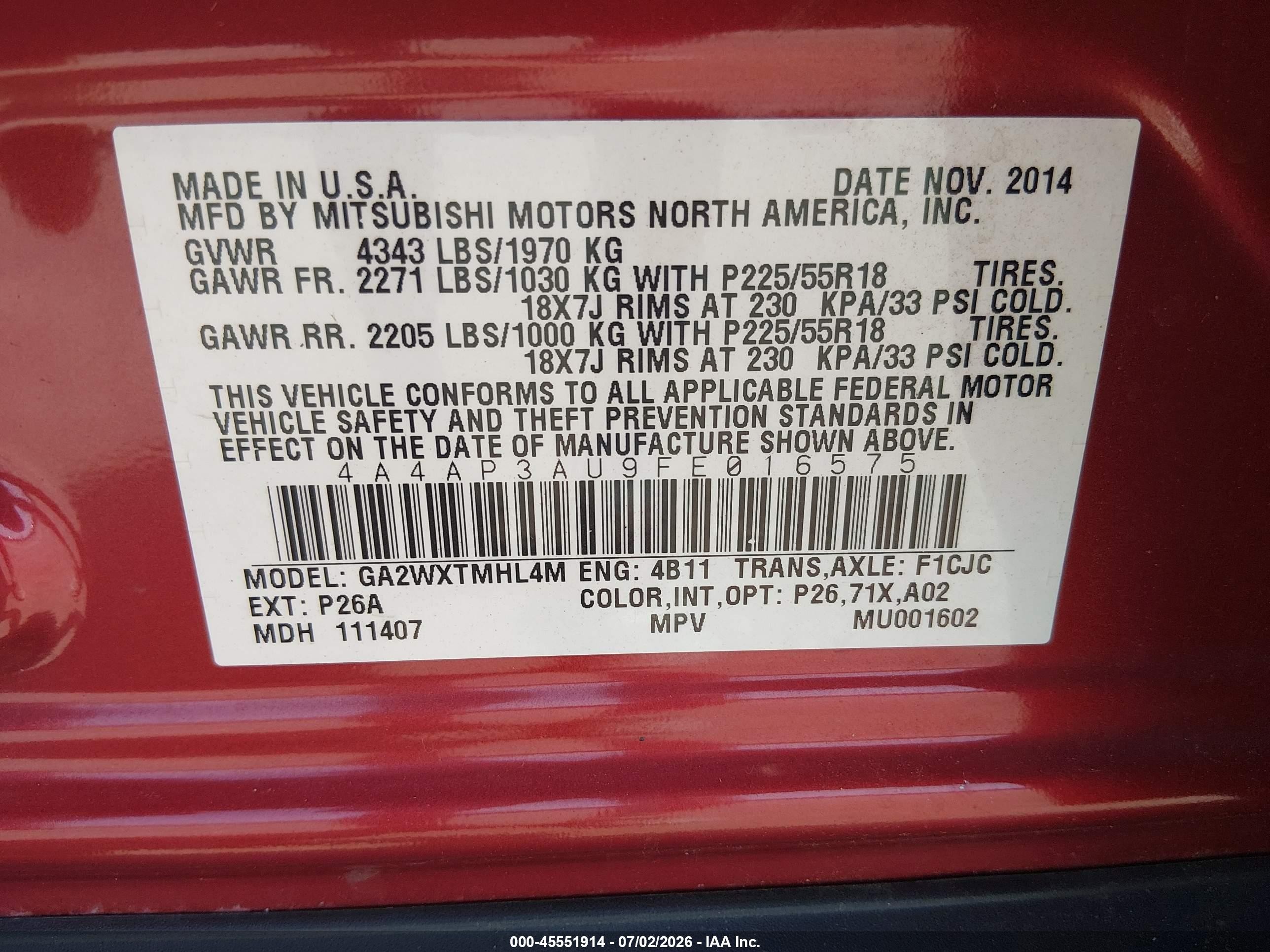 2015 Mitsubishi Outlander Sport Es Red vin: 4A4AP3AU9FE016575