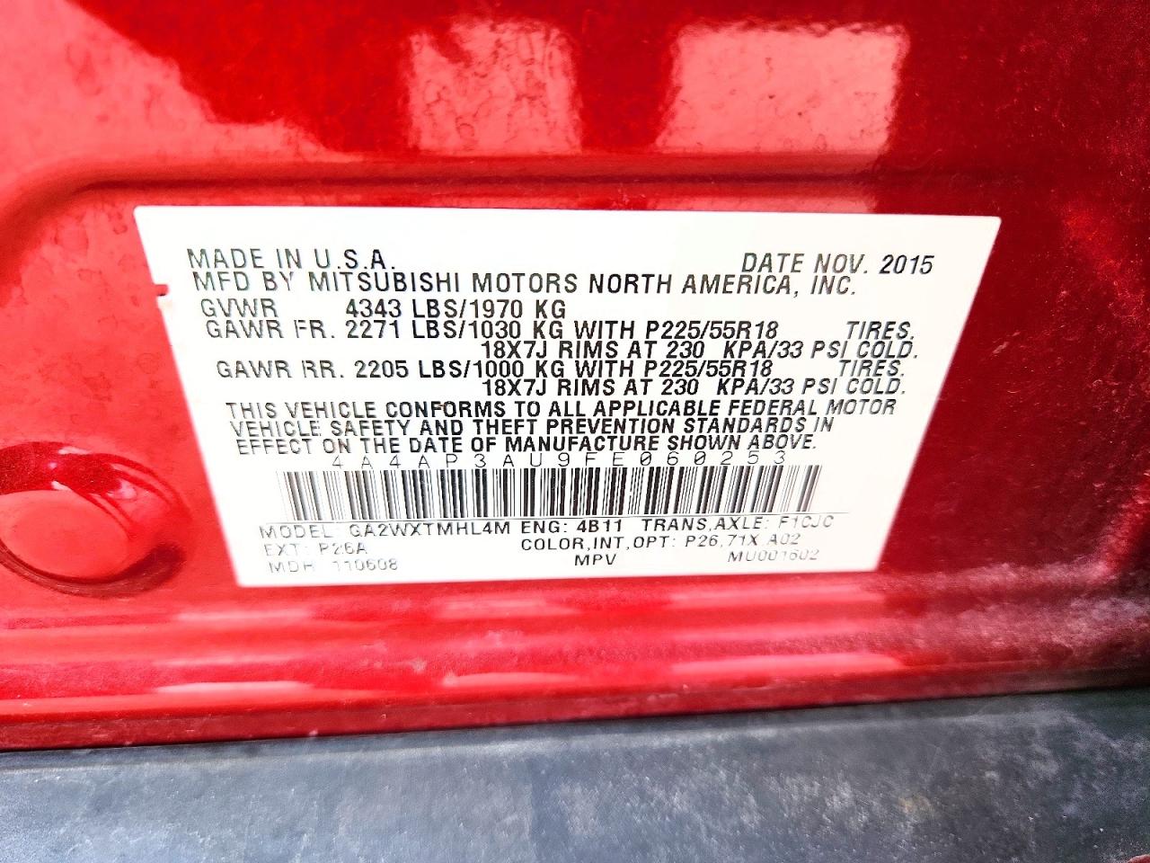 2015 Mitsubishi Outlander Sport Es Red vin: 4A4AP3AU9FE060253