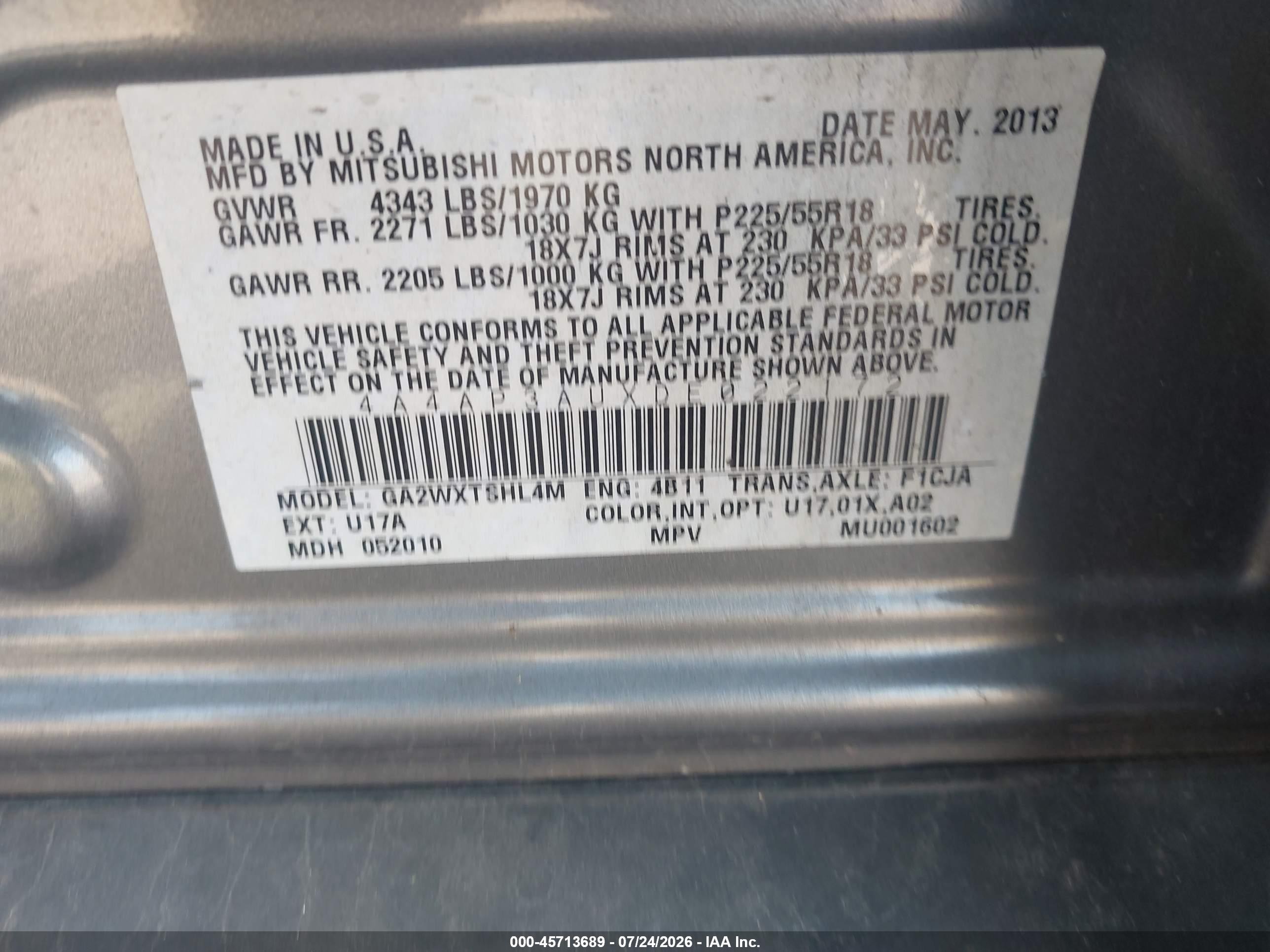 2013 Mitsubishi Outlander Sport Es Gray vin: 4A4AP3AUXDE022172