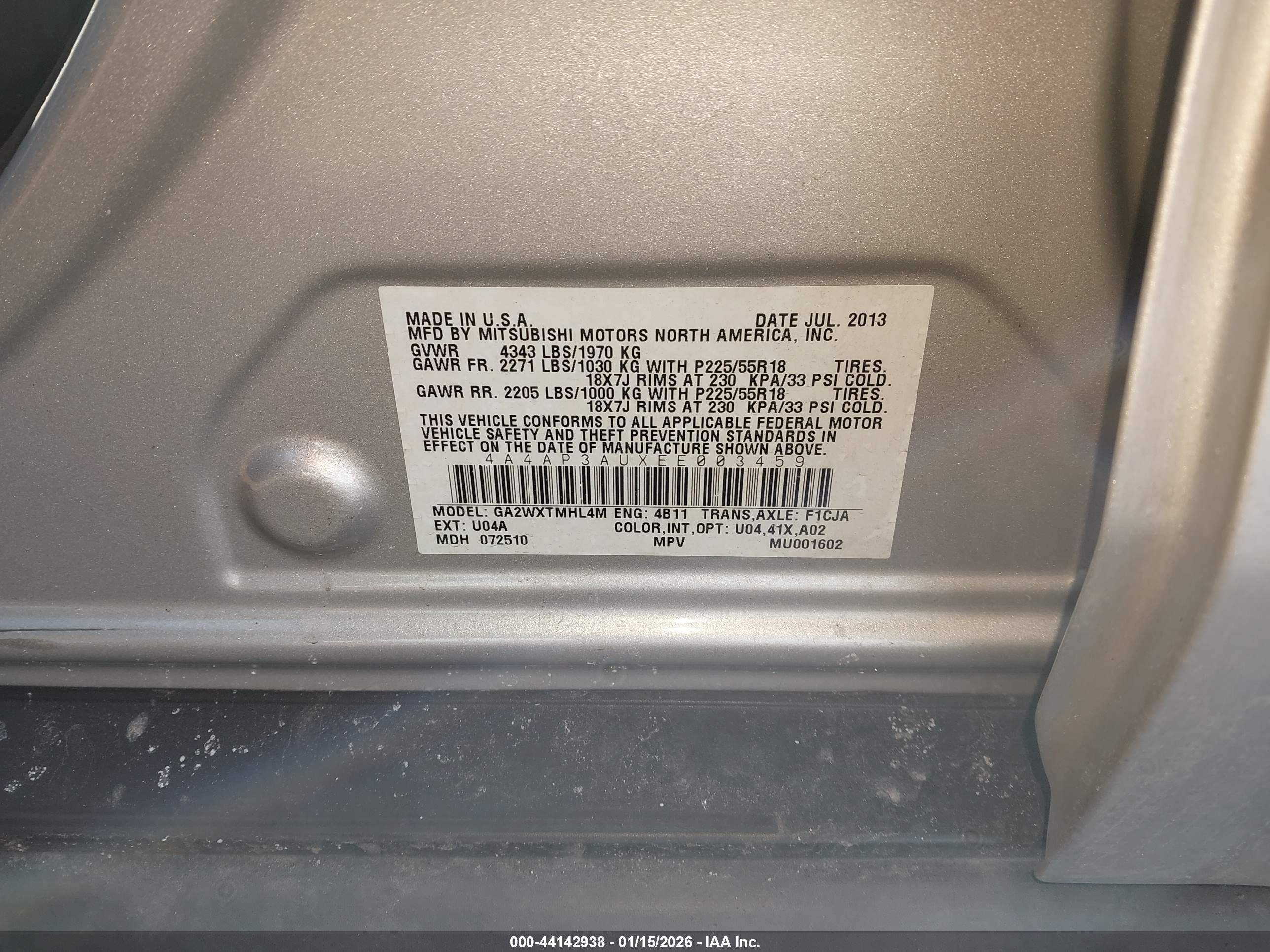 2014 Mitsubishi Outlander Sport Es Серебряный vin: 4A4AP3AUXEE003459