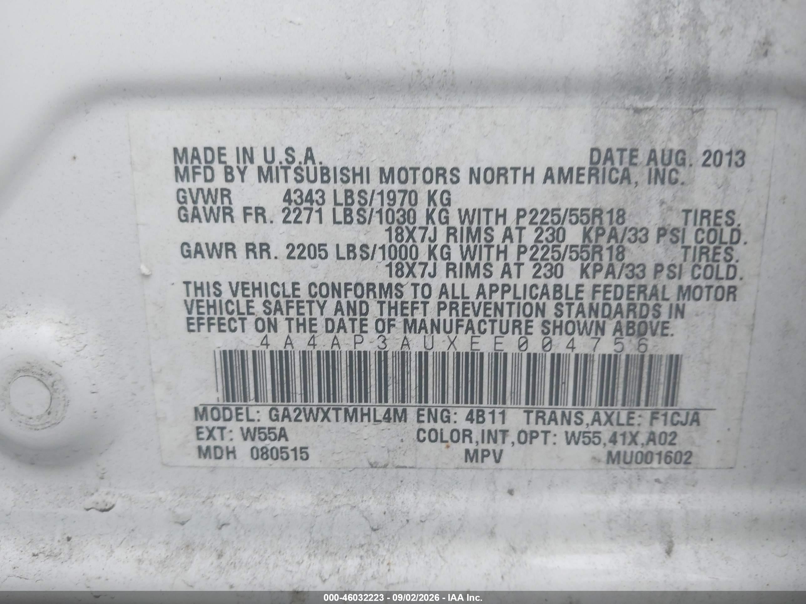 2014 Mitsubishi Outlander Sport Es Белый vin: 4A4AP3AUXEE004756