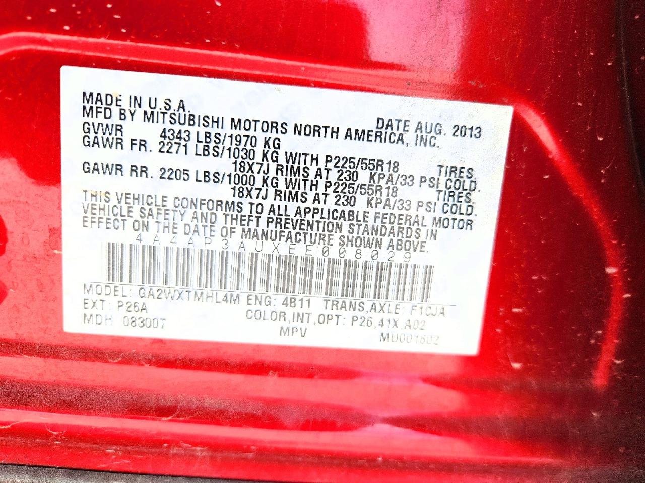 2014 Mitsubishi Outlander Sport Es Red vin: 4A4AP3AUXEE008029