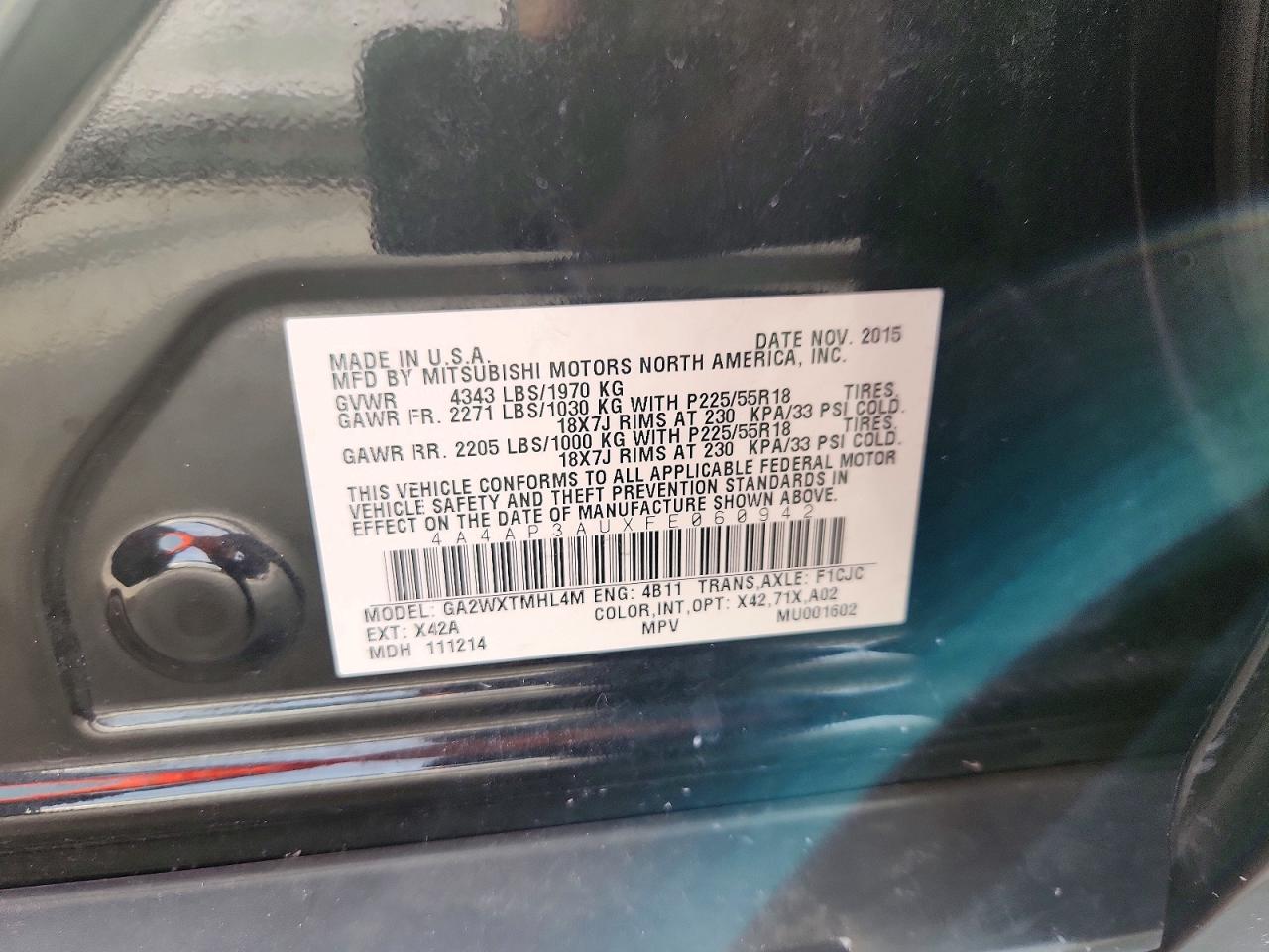2015 Mitsubishi Outlander Sport Es Белый vin: 4A4AP3AUXFE060942