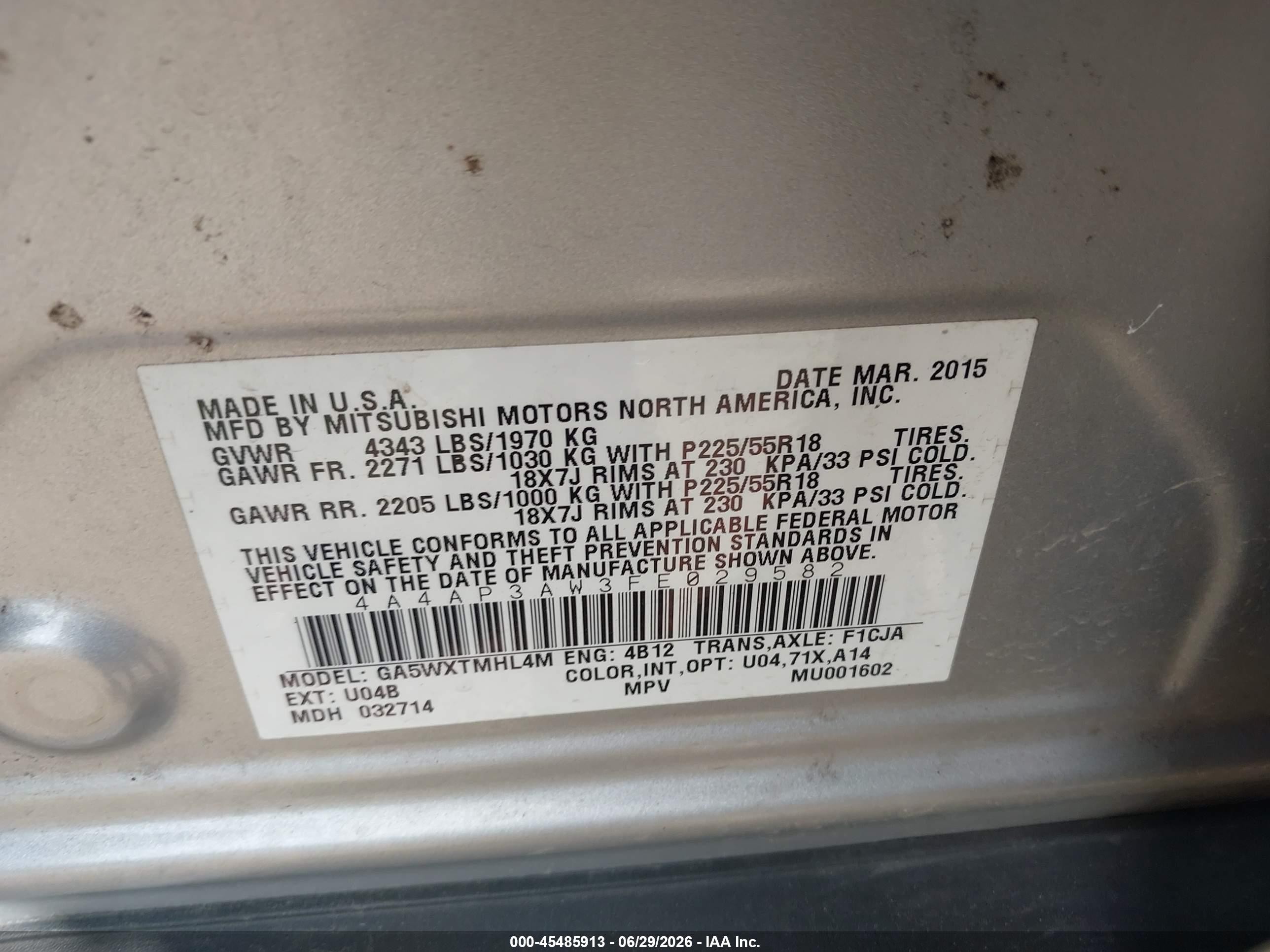 2015 Mitsubishi Outlander Sport Es Серебряный vin: 4A4AP3AW3FE029582