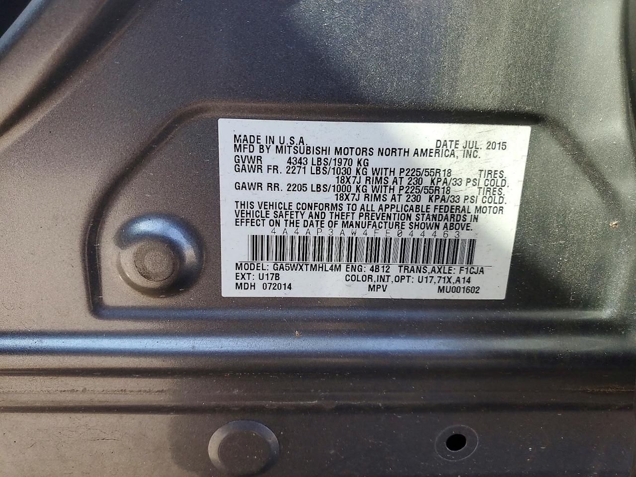 2015 Mitsubishi Outlander Sport Es Серый vin: 4A4AP3AW4FE044463