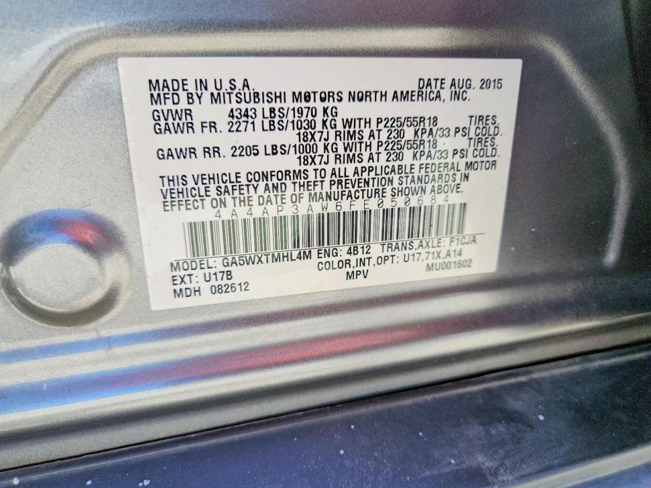 2015 Mitsubishi Outlander Sport Es Серый vin: 4A4AP3AW6FE050684