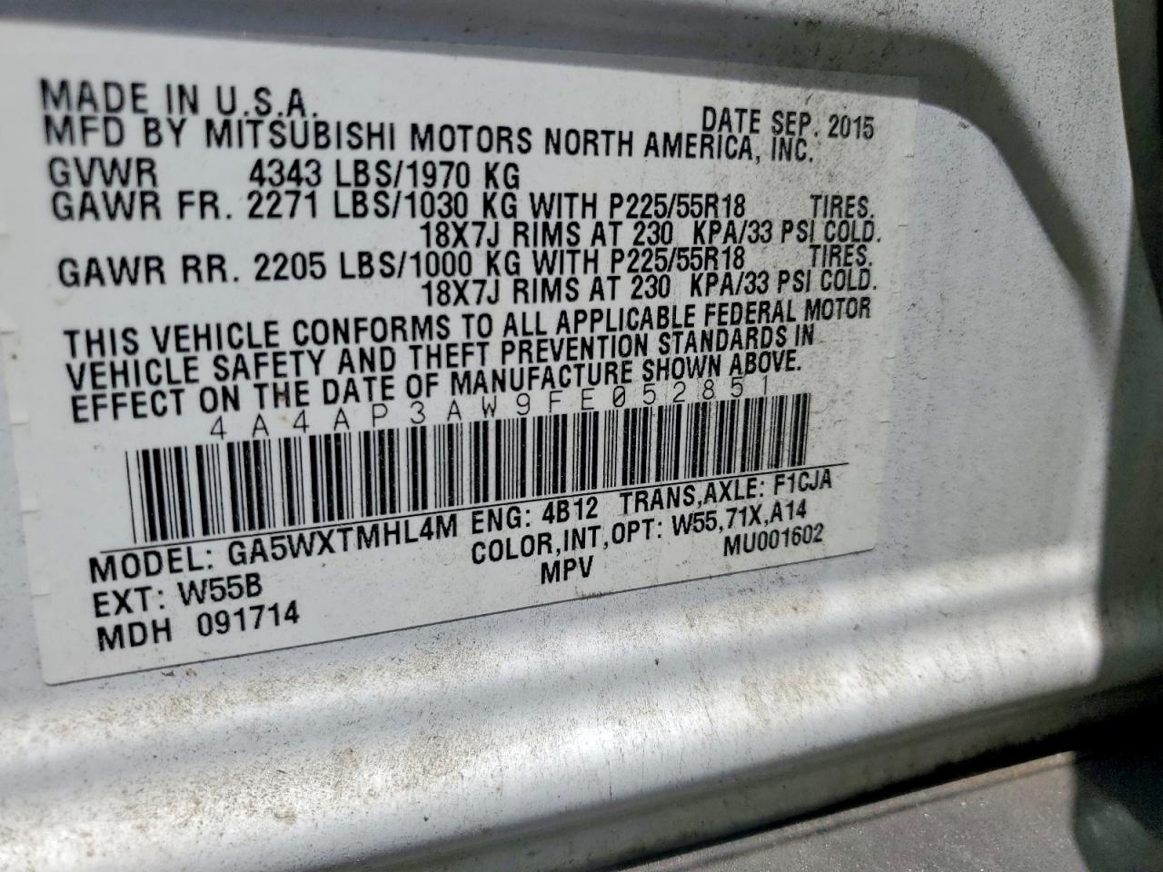 2015 Mitsubishi Outlander Sport Es Белый vin: 4A4AP3AW9FE052851