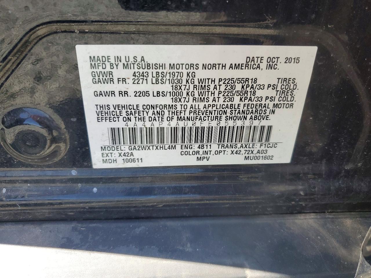 2015 Mitsubishi Outlander Sport Se Черный vin: 4A4AP4AU0FE055397