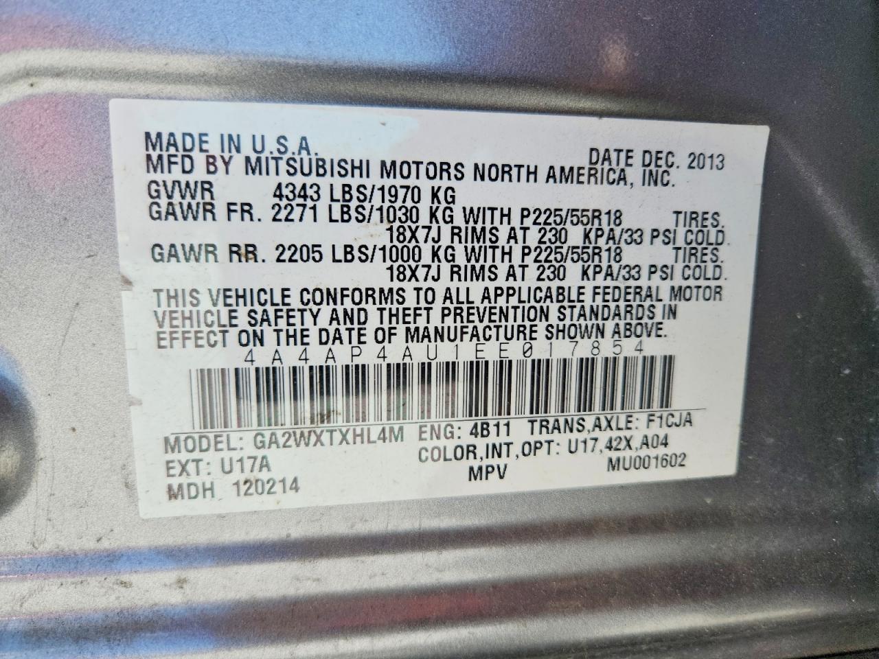 2014 Mitsubishi Outlander Sport Se Gray vin: 4A4AP4AU1EE017854